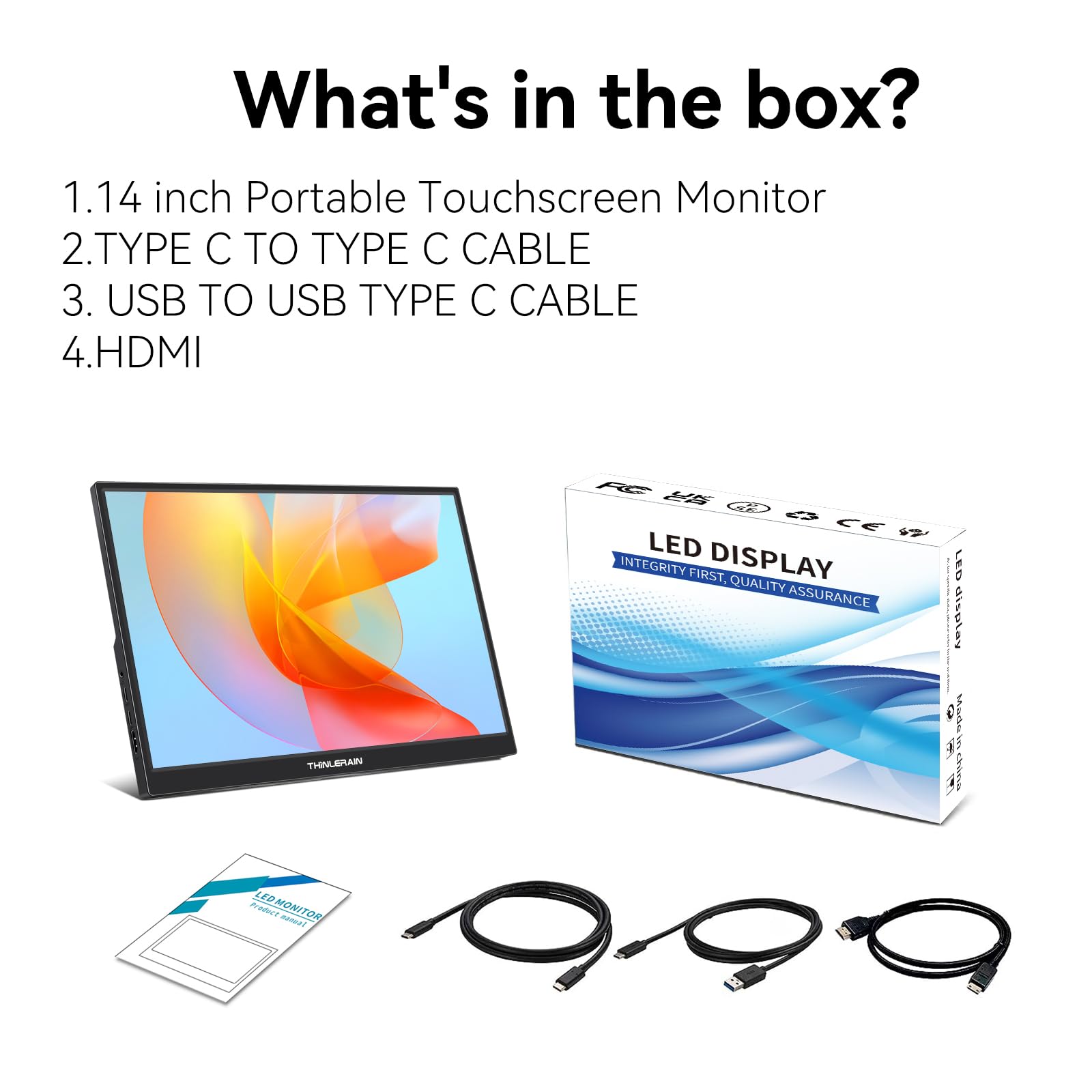 14 Zoll Touchscreen Monitor Tragbar FHD 1920 x 1200 IPS Bildschirm, USB C und HDMI Anschluss, externer Monitor Portable für PC und Smartphone, integrierter Lautsprecher und Ständer