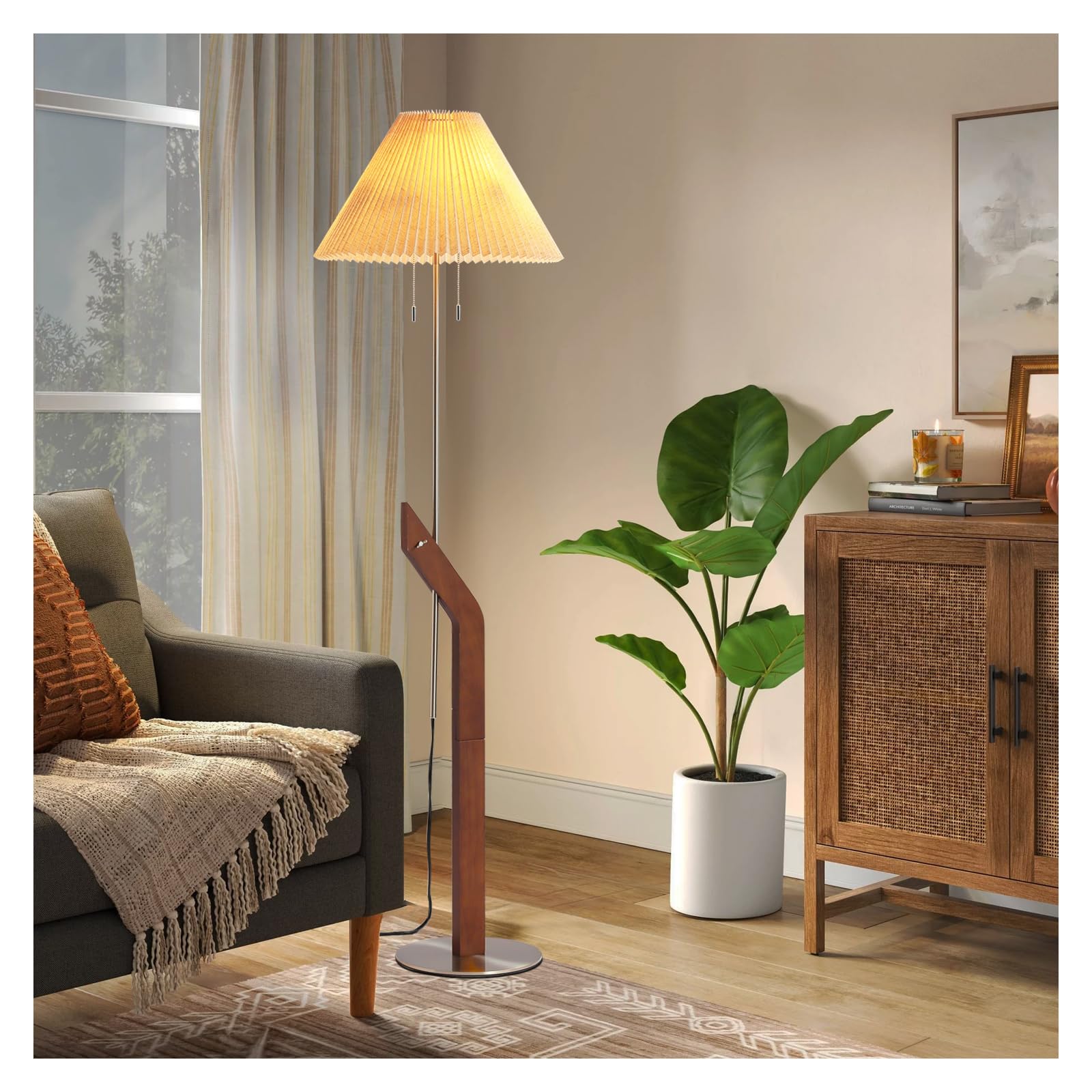 XIAHUOYI Wood Floor Lamp,2-Light Modern Mid Century Vintage Floor Lamp, Height Adjustable Living Room, Study Room,Bedroom,Office Tall Standing Lamp,