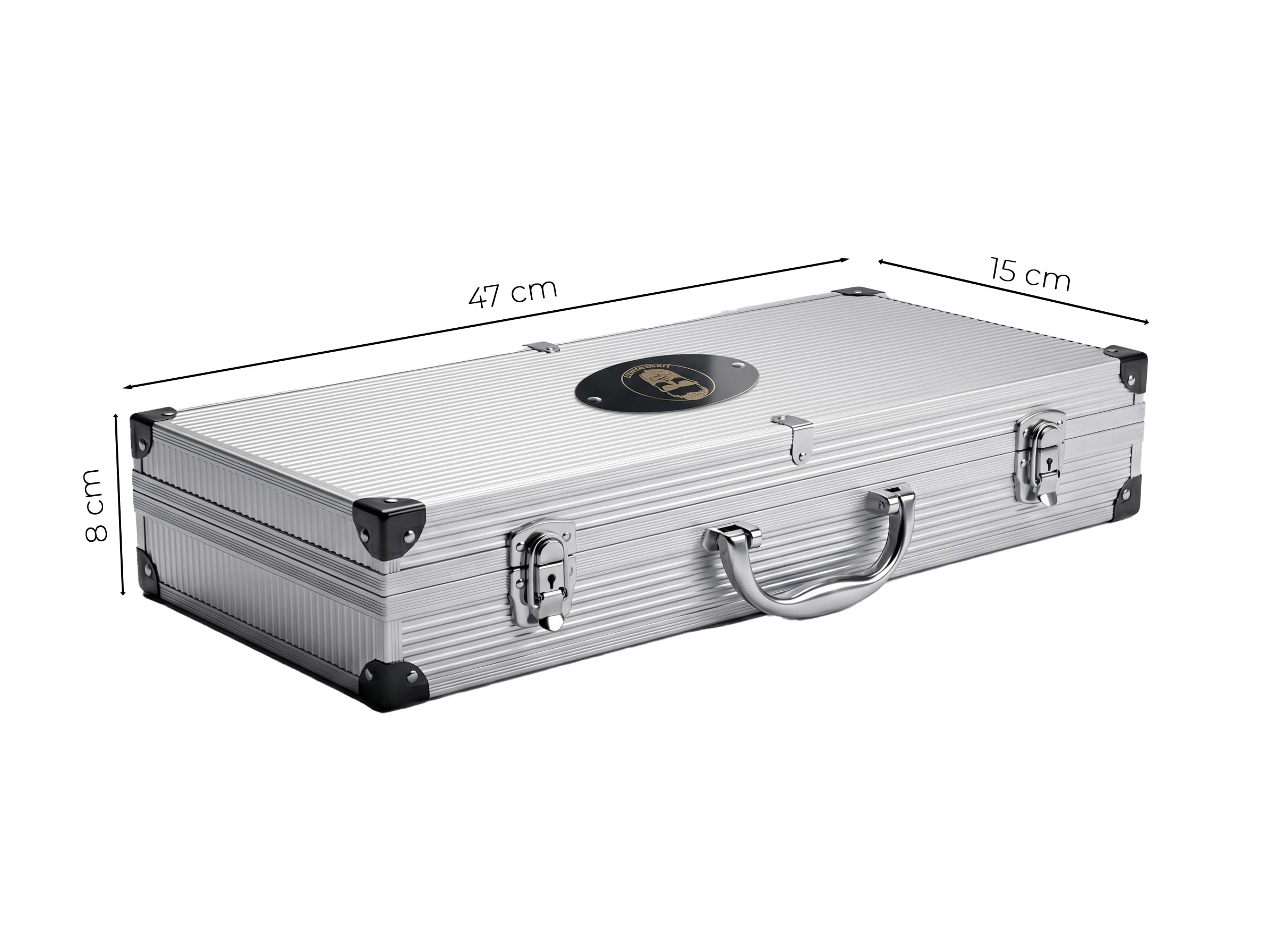 Little Balance 3081 Baroud'Fire, Kit Barbecue 4 utensili: Pinza, Forchetta, Spatola, Spazzola, per il giardino, in campeggio, escursionismo, vacanze. Set barbecue con valigetta portatile, tutto INOX