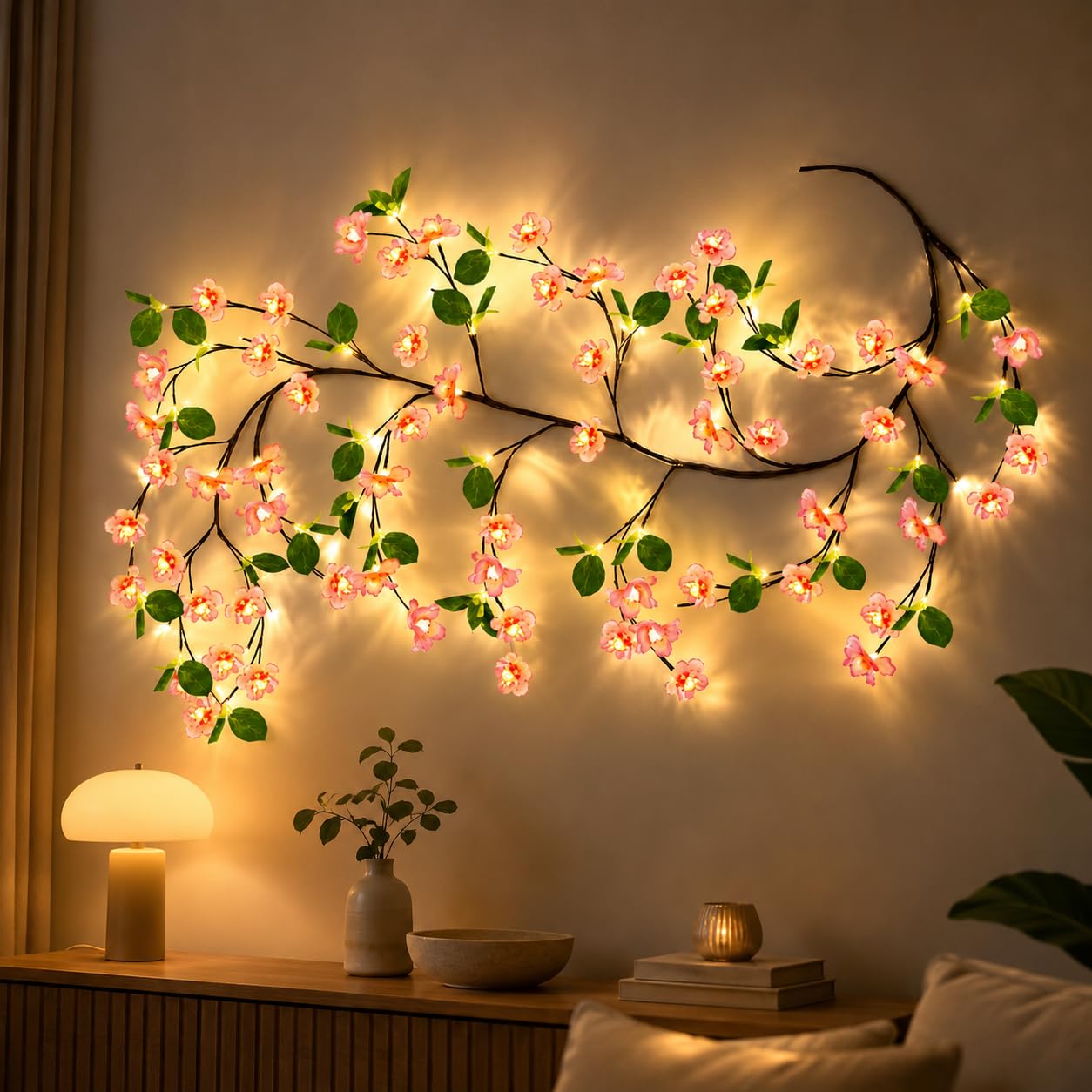 DIY Cherry Blossom Wall Light - LED Vine with USB -1