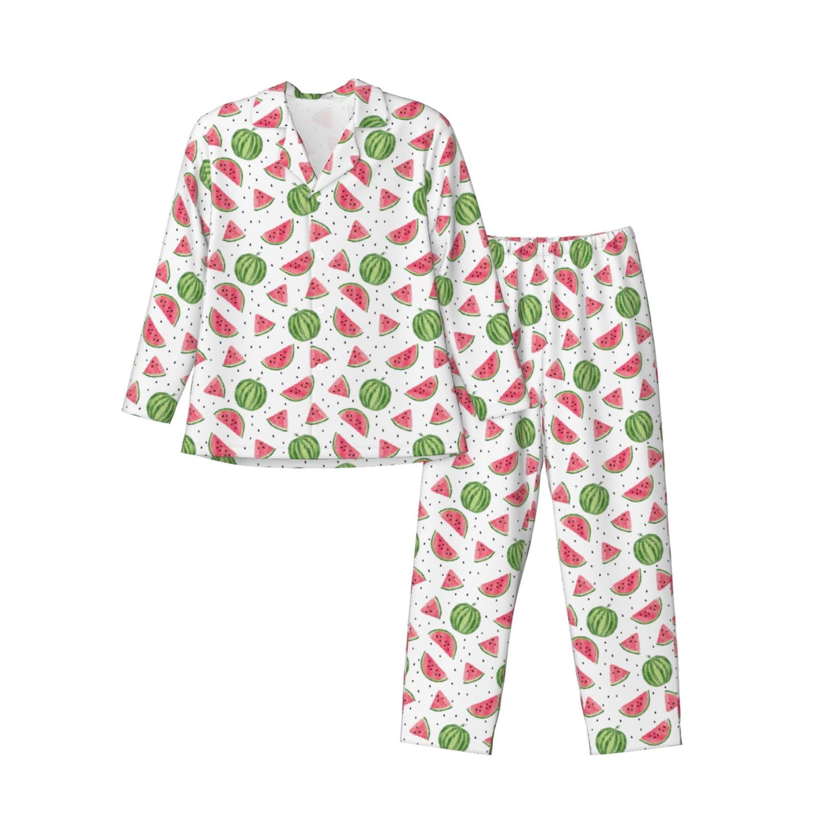 Anguria Frutta Fresca Stampa Uomo Manica Lunga Pigiama Set Pigiameria Due Pezzi Casa Viaggio Outfit Lounge Pantaloni