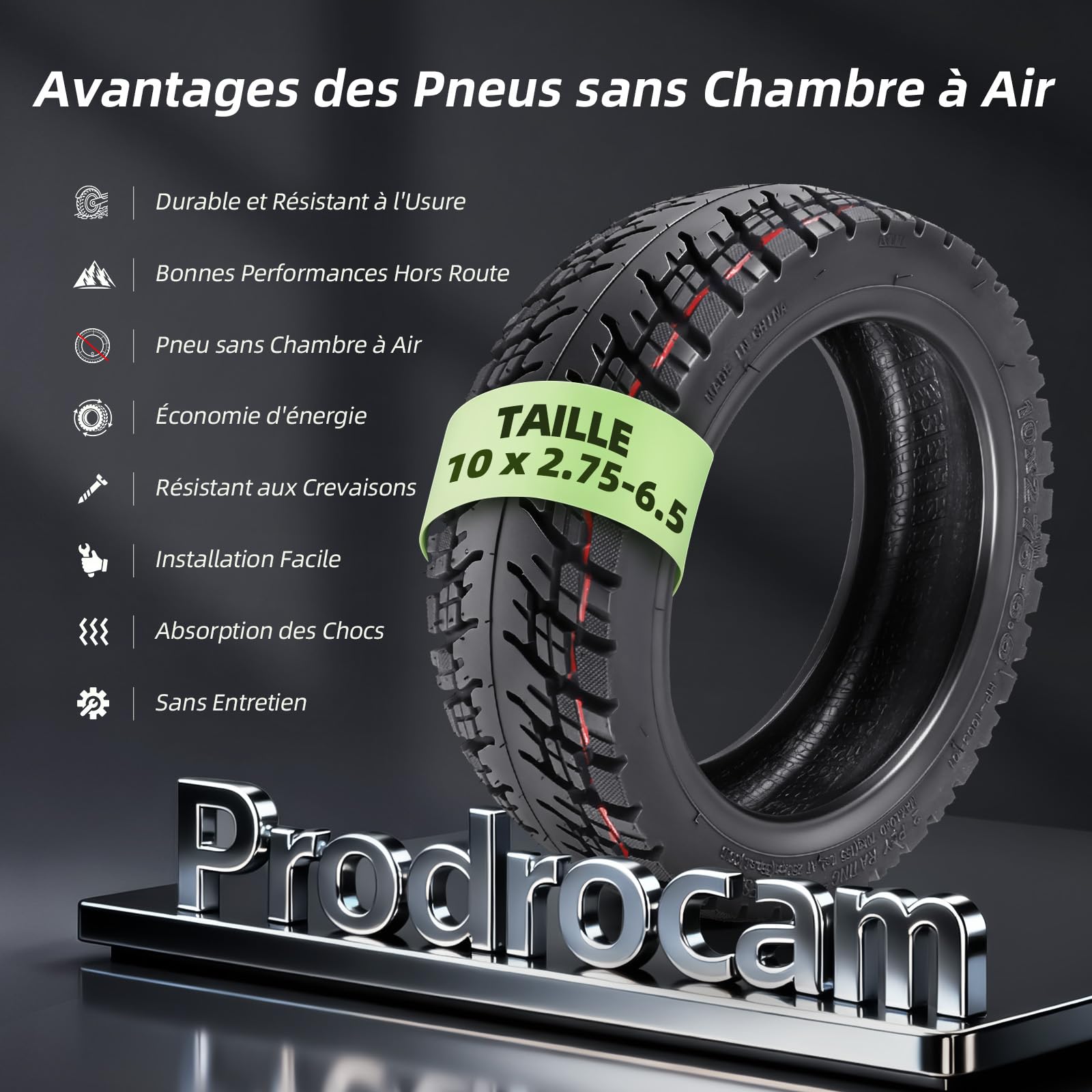 10 x 2,75-6,5 Pneus Tubeless Tout Terrain pour Kukirin G2 Master, 10 Pouces Pneus de Rechange pour Kukirin G3 Speedway 5 Dualtron 3 Gotrax G4 Scooter Électrique Avant/Arrière (2 Pièces)