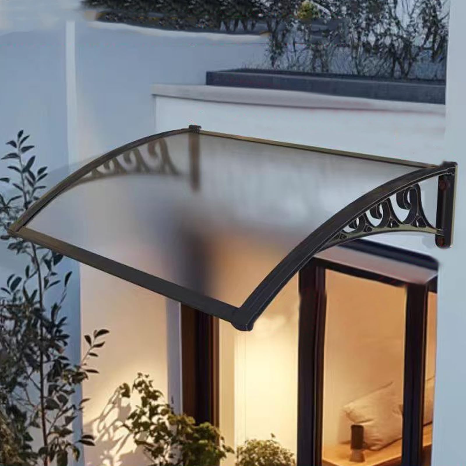Zlovne Frosted Curved Front Door Canopy Uv Resistant Sun Shelter,Windproof Roofing Canopies Porch Awning,Polycarbonate Cover Anti-Rust Bracket,Width 60/80/100/120/150Cm Optional (120X260cm/47"X102",)