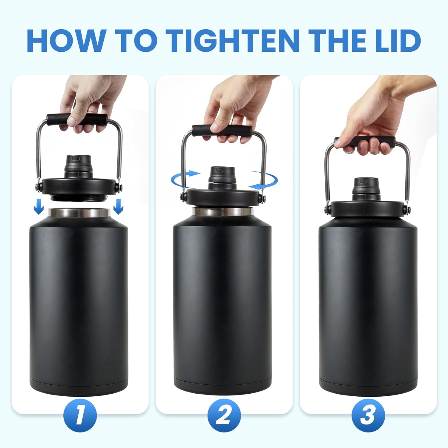 1 Gallon Water Bottle Keeps Ice 48Hr Wide Mouth, Insulated Large Gallon Water Jug - Leakproof Vacuum Thermos Flask for Gym, Camping, & Construction Black - Image 4