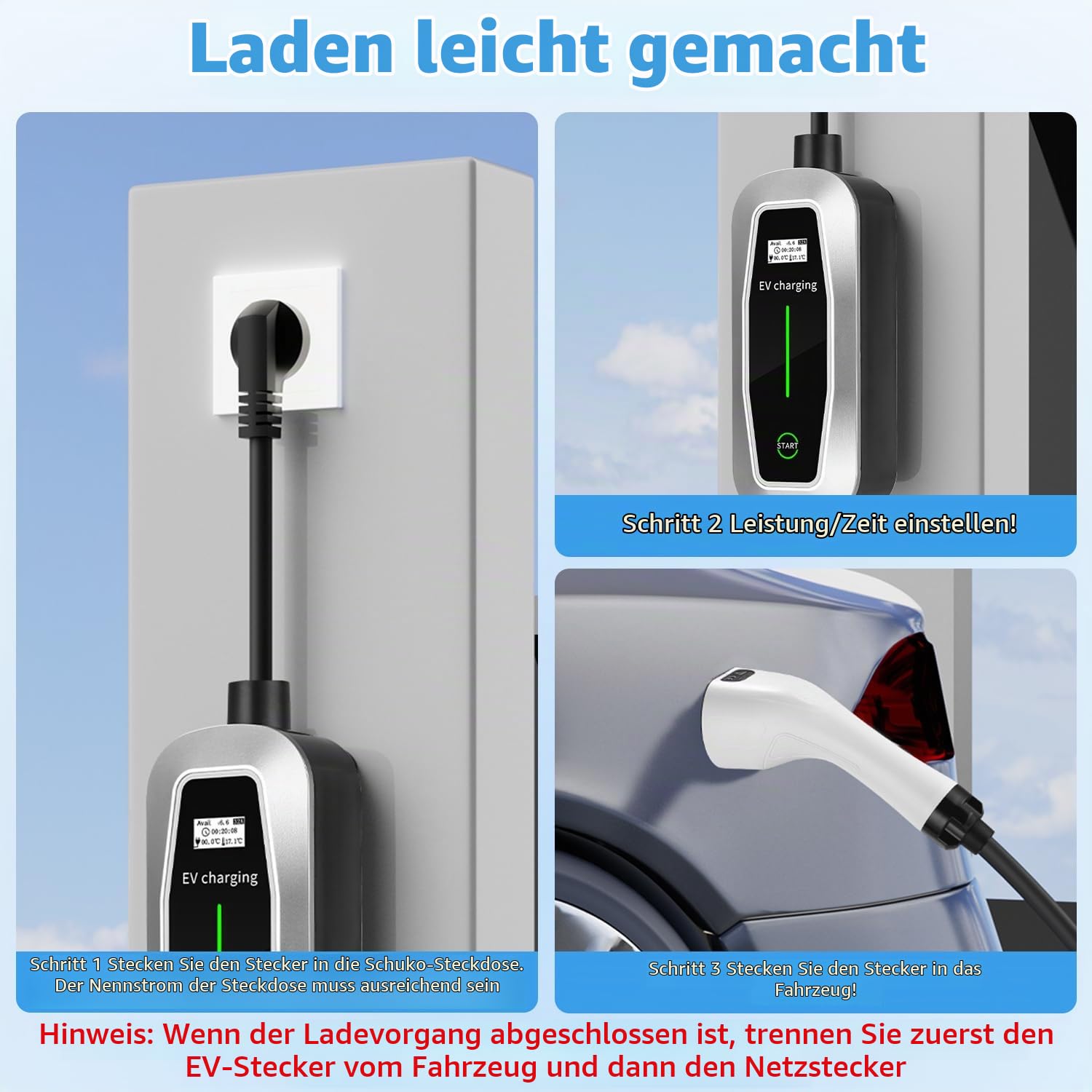 Typ 2 Ladekabel Schuko, 3.5KW Ladekabel Elektroauto Typ 2 mit Schuko, 5M 16A Tragbare EV Ladegerät, e Auto Ladekabels, Wasserdicht EV Charger mit Steuerbarer Digitalanzeige für Elektroauto