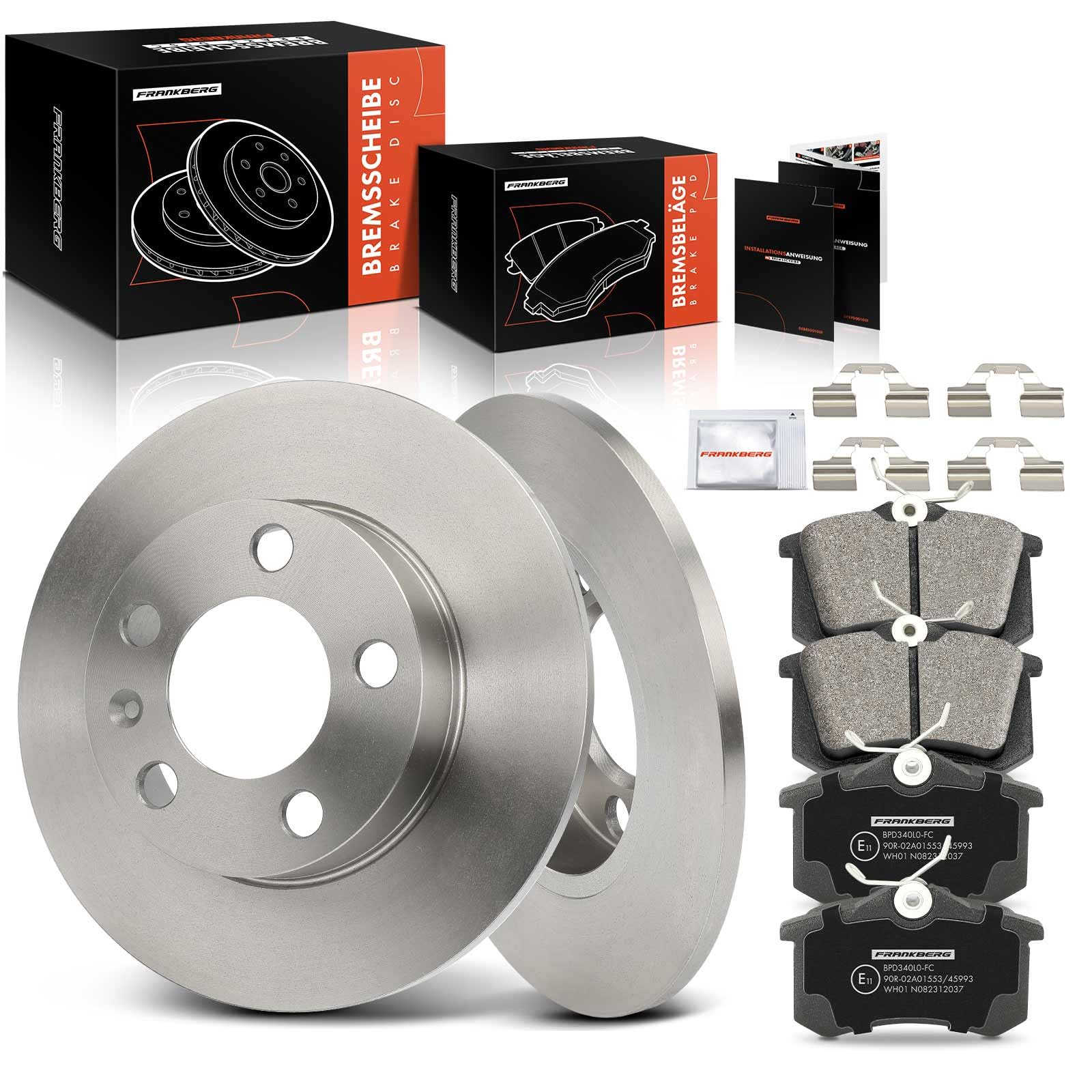 Frankberg Bremsensatz inkl. 2x Bremsscheiben + 4x Bremsbeläge Hinten Kompatibel mit Golf IV 1J1 Polo 6C1 6R1 Fabia II 542 Polo 9A 9N Replace# 1J0698451C,1J0698451B