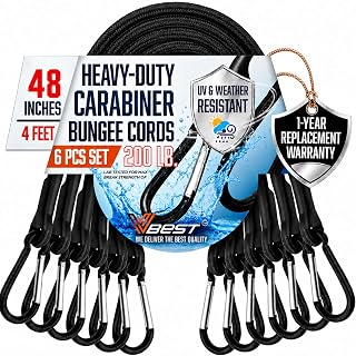 Bungee Cords with Carabiner Hooks 48 Inch - 6Pcs Heavy Duty Outdoor