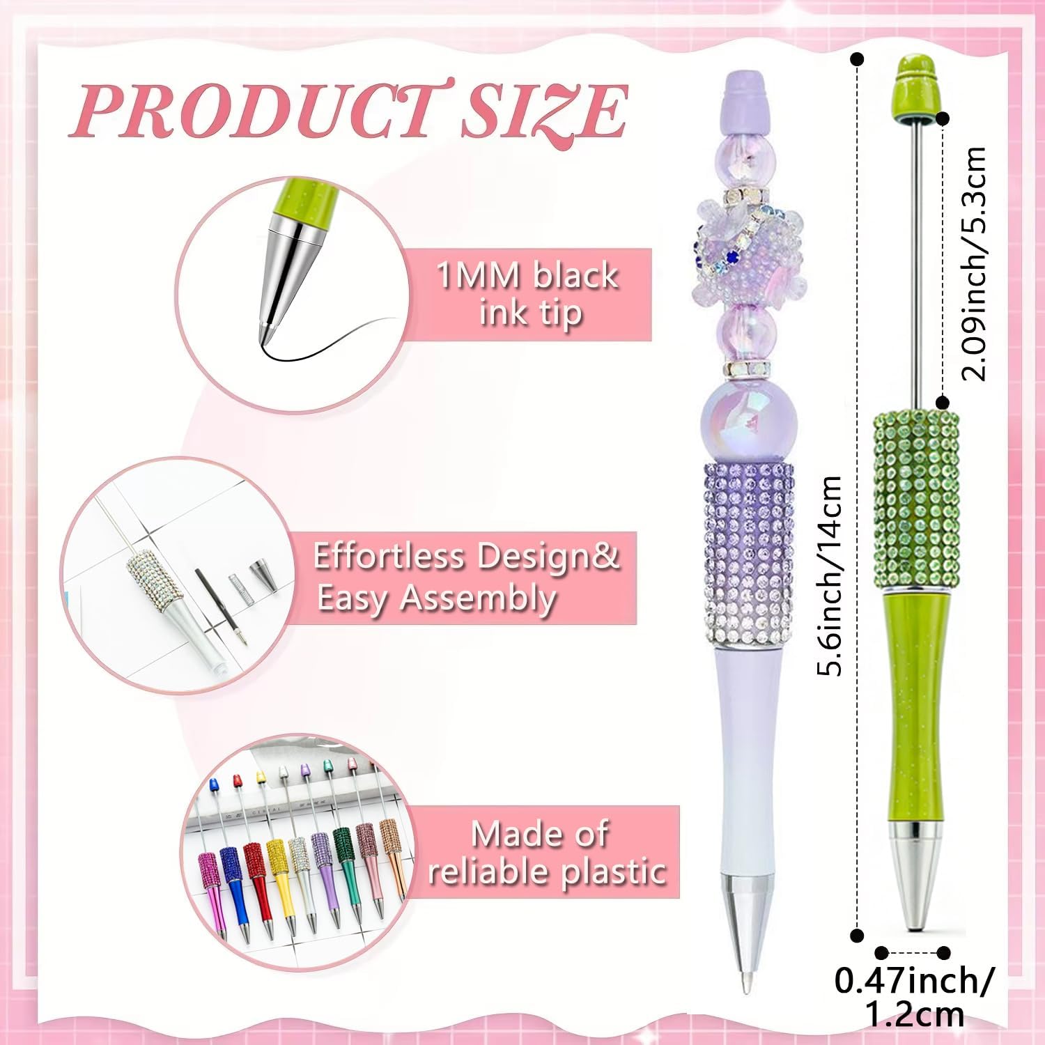 75 Pcs DIY Diamond Beadable Pen Kit - 25 Plastic Rhinestone Beaded Pens Bulk with Refills & Bags - Fancy Cute Glitter Pens for Crafting, Students & Teachers – School Supplies, Office Item (Multicolor) image 3