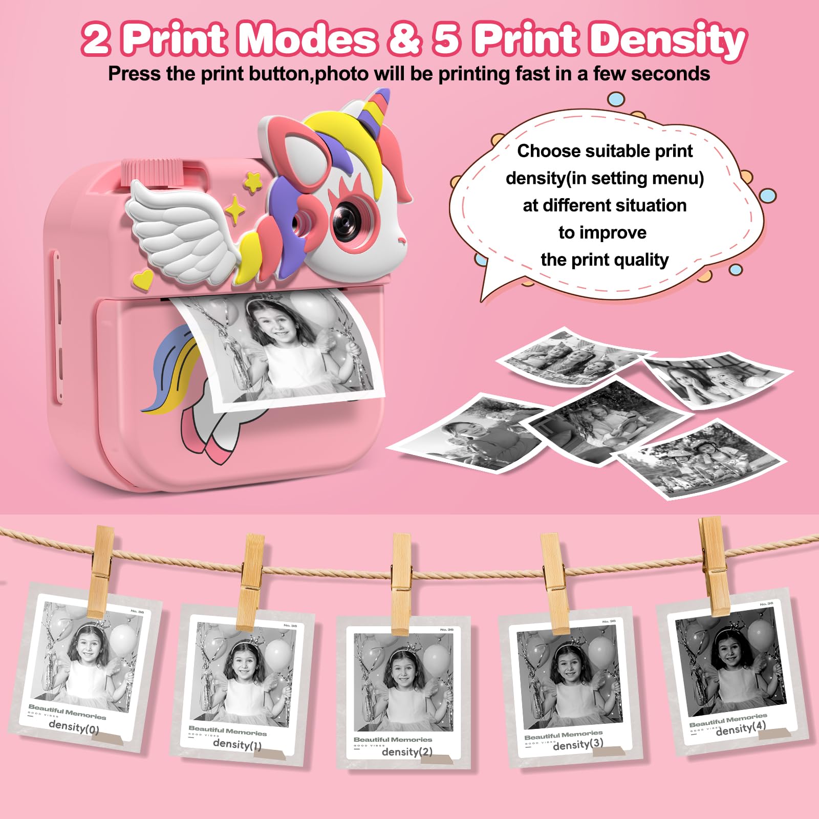 Macchina Fotografica Bambini Istantanea,Hangrui 12MP/1080P HD Fotocamera Bambini con Carta da Stampa e 32G,Fotocamera Digitale Stampa Istantanea, Regalo per Ragazze Ragazzi dai 3-12 Anni-Rosa Chiaro