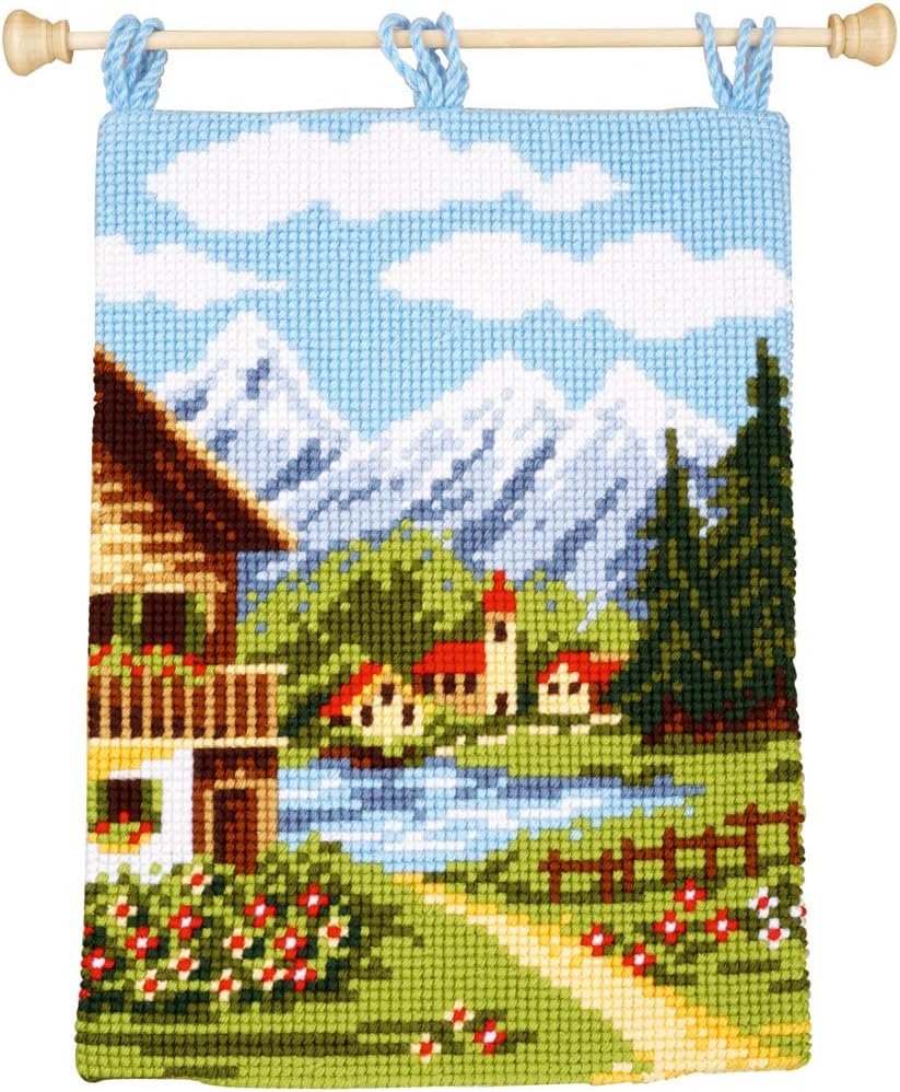 Vervaco Stamped Cross Stitch Wall Hanging Kit Alpine Village 16" x 21.2"