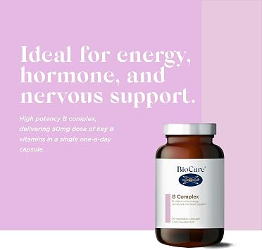 BioCare B Complex, 90 Capsules | Vitamins B1, B2, B3, B5, B6, B12, C & Biotin, For Energy and Nervous System Support, Suitable for Vegetarians and Vegans