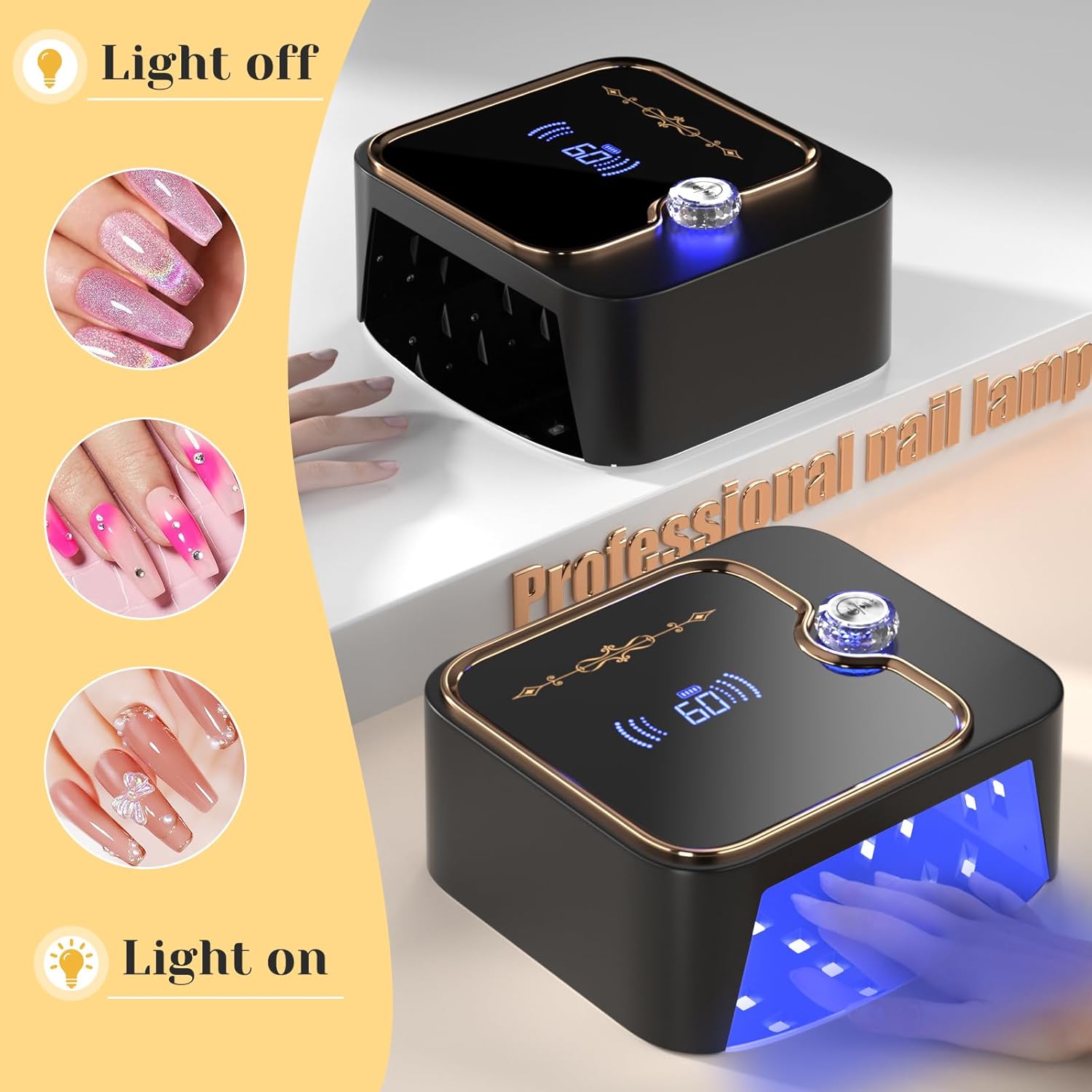 288W Cordless Nail Lamp, Rechargeable UV Light for Gel Nails with Unique Knob & Full LCD Display Screen, Portable Wireless UV LED Nail Lamp, Fast Curing Gel Nail Polish for Salon & Home Use
