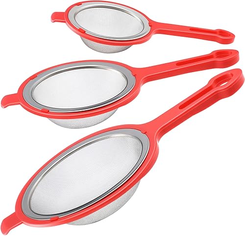 Miniatura 7 de LemonRoad Juego de 3 filtros de malla de acero inoxidable 304 filtros de malla fina con asas ergonómicas y orejas colgantes para filtro de aceite,