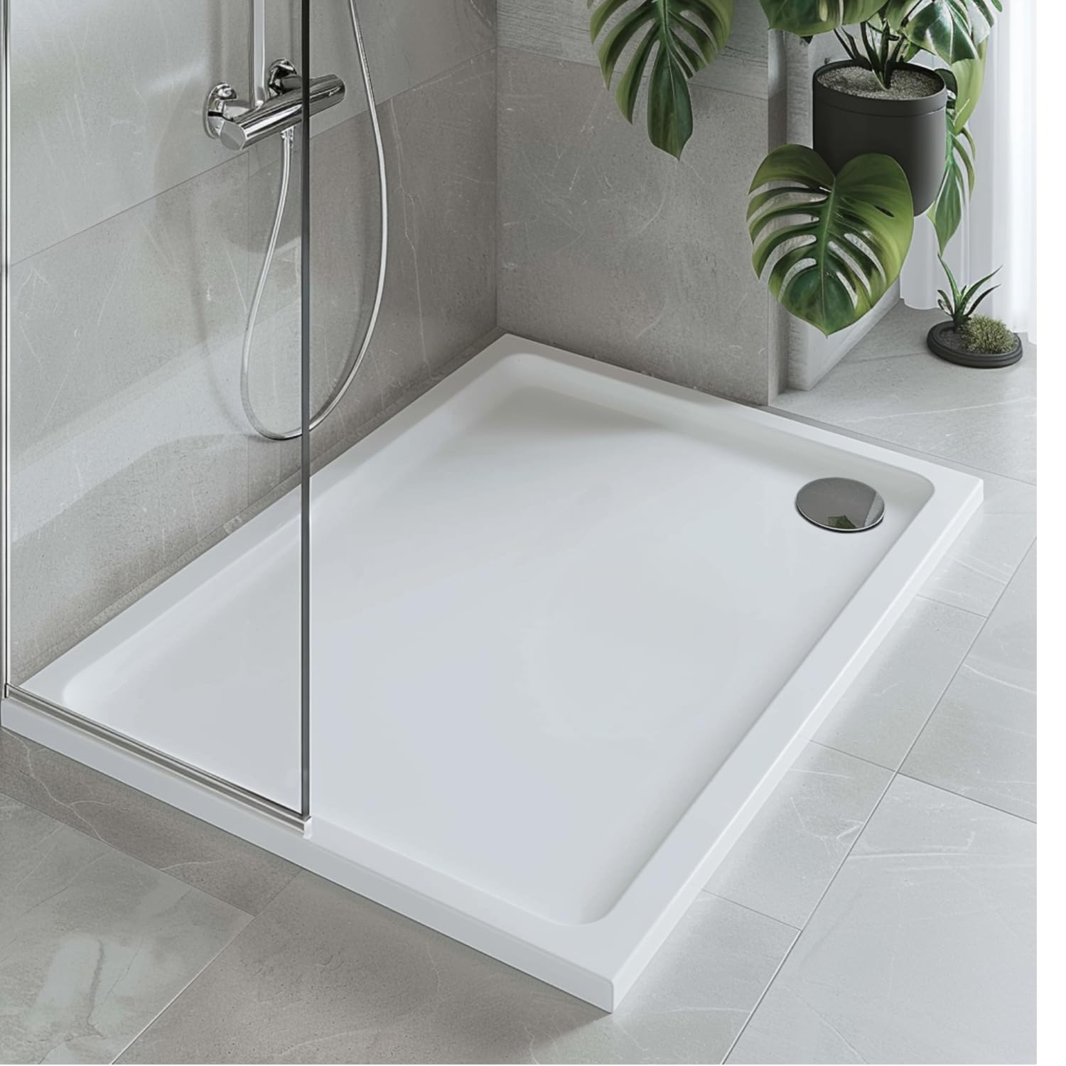 Go Bathrooms Anti Slip White Rectangle Shower Tray 1200 x 900mm Non-Slip Shower Enclosure Cubicle Low Profile Shower Tray