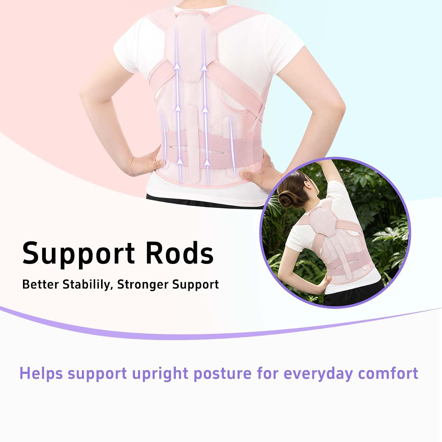 Back Brace Posture Corrector for Men and Women, Full Back Support with Adjustable Shoulder and Waist Straps, Breathable Upper Lower Back Straightener Support Brace for Neck Shoulder Back Pain Relief (Pink, Large)