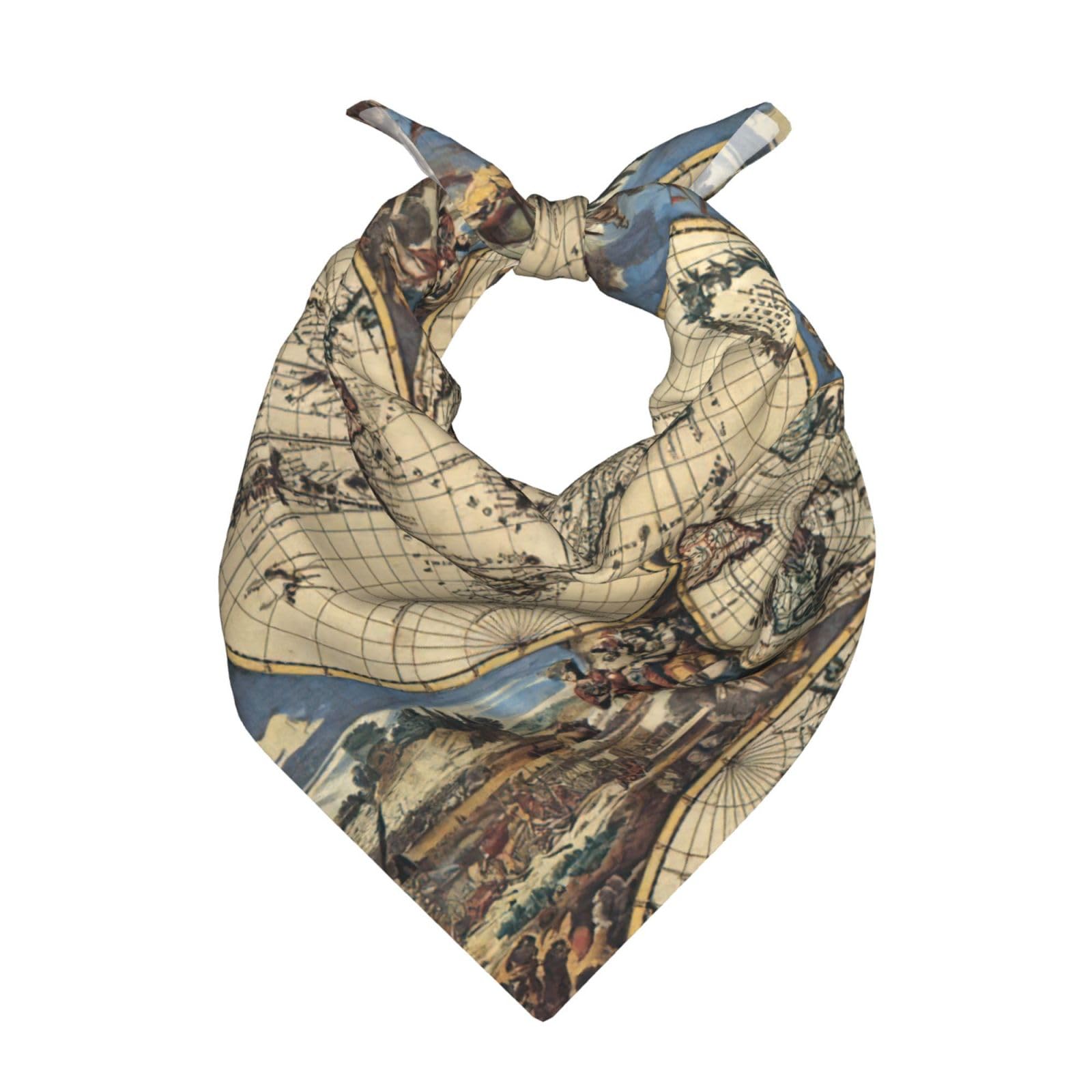 DEXNEL Ancient Map World Globe Printed Retro Style Satin Bandanas, Square Scarf for Women Men, Soft Silk Like Neckwear Tie