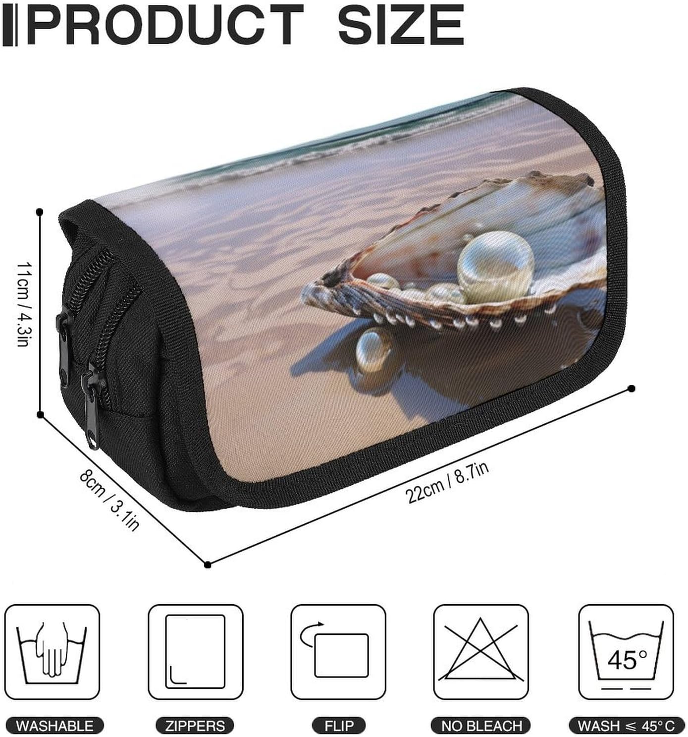 Pencil Pouch Beach Mussel Pearl Pencil Case for Men Women Cosmetic Bag Aesthetic Pen Bag for Office Multifunctional Bag Marker Pen Case