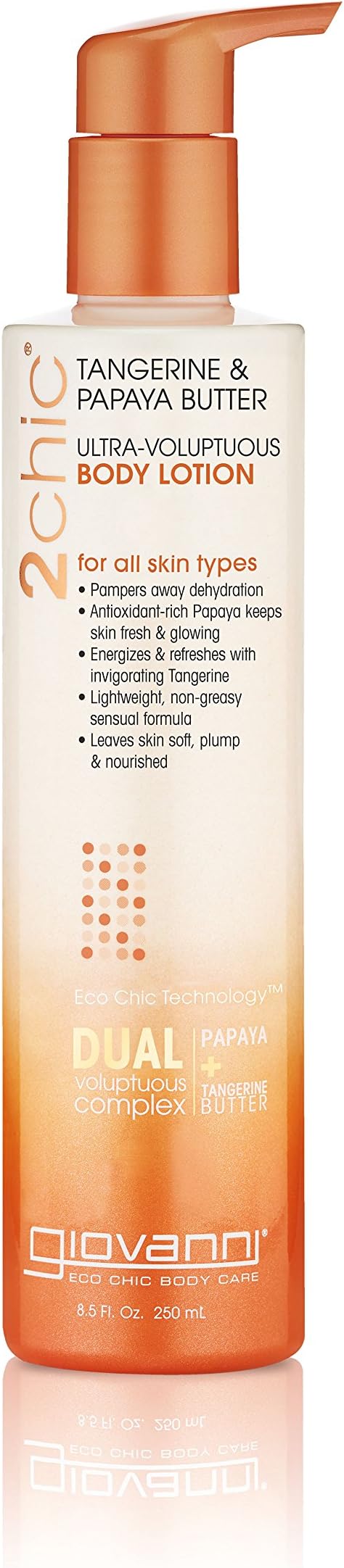 GIOVANNI 2chic Ultra Voluptuous Body Lotion, Energizing & Refreshing Moisturizer, Enriched with Shea & Papaya Butter, Pro-Vitamin B5, Aloe Vera 18454, Tangerine, 8.5 Fl Oz
