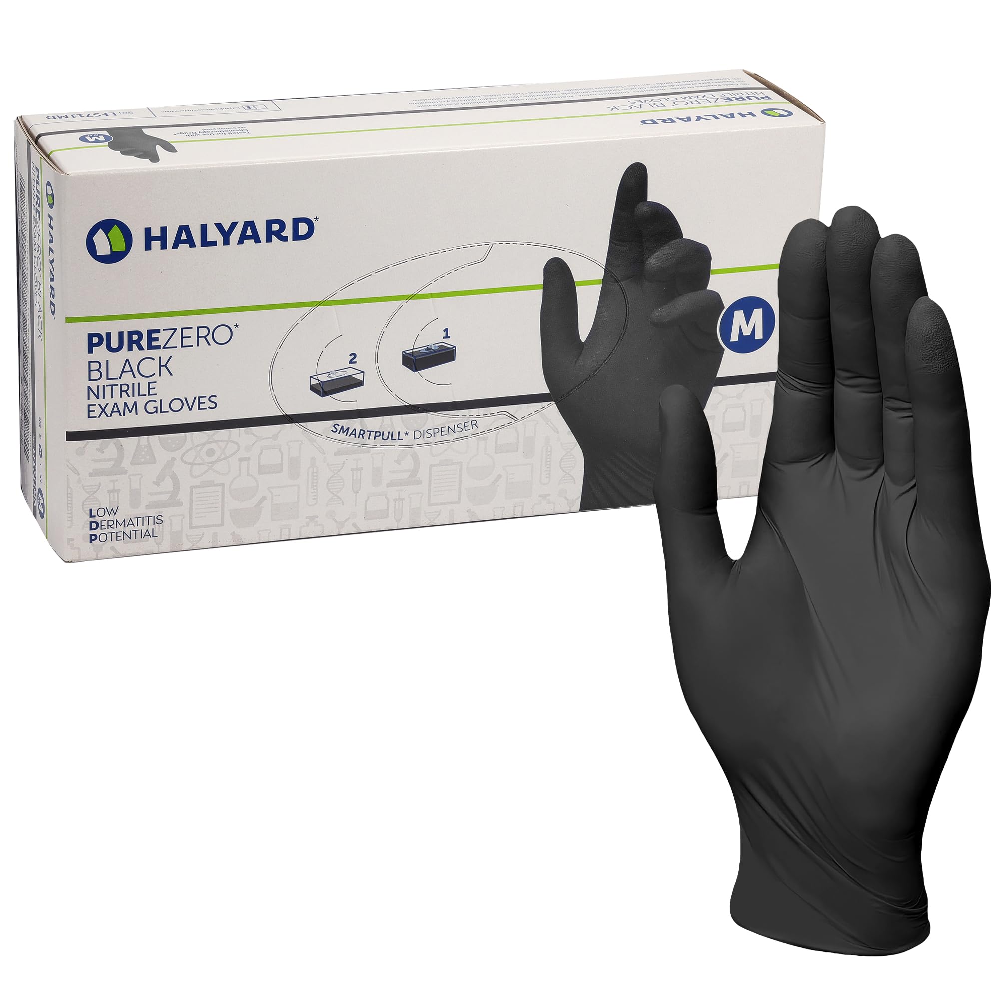 HALYARD PUREZERO Black Nitrile Exam Gloves - 5.1 Mil Box of 90, X