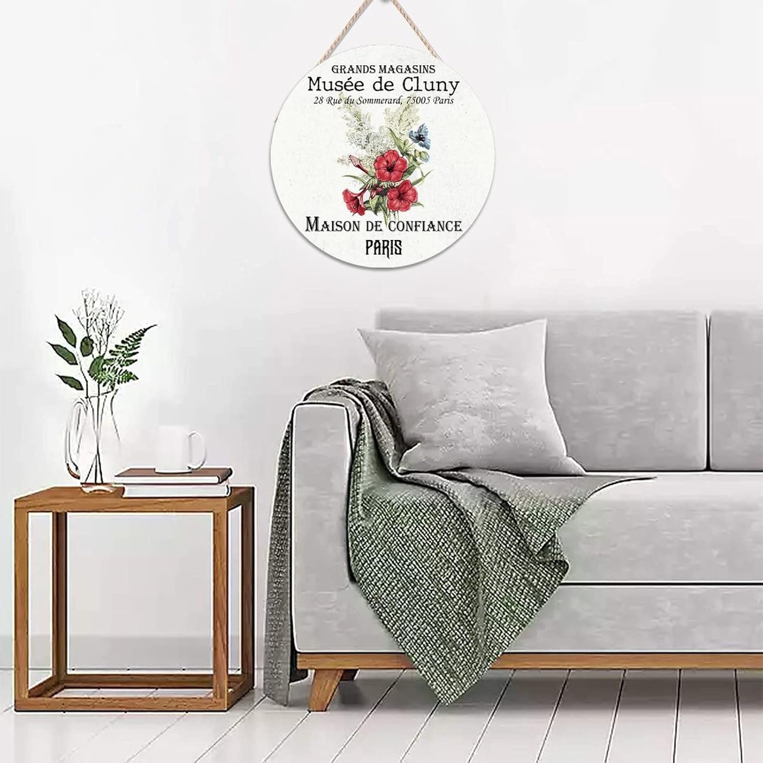 Vintage Wall Hanging Sign Plaque, Vintage Flower Wood Door Sign, Custom Calligraphy 16x16in Round Door Hanger Sign Farmhouse Front Porch Decor Housewarming Gifts