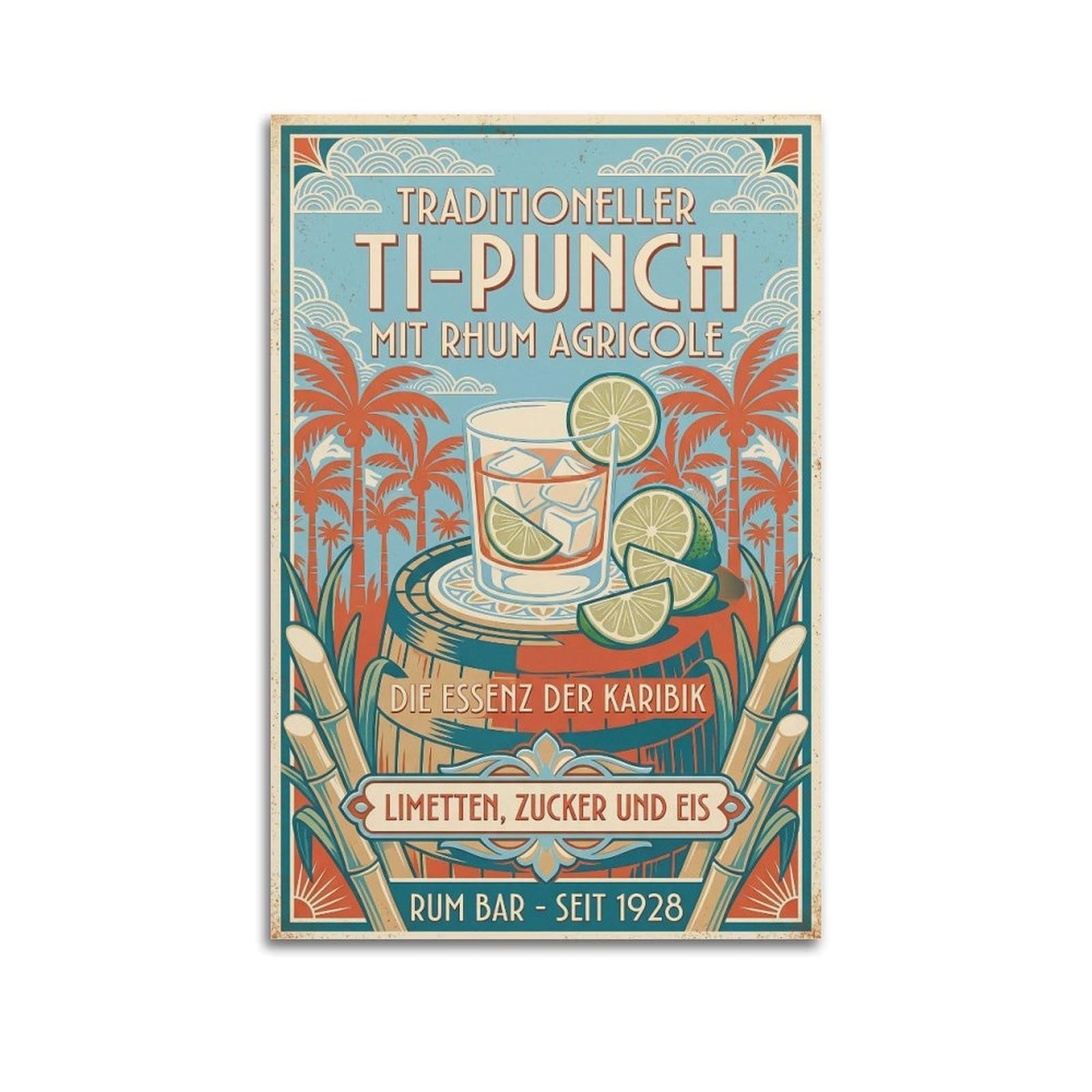 Xkuga Boys Unframe-Style Ti Punch Caribbean Rum Cocktail Poster Mixology Vintage Guide Modern Decorative Canvas Prints - Ideal Wall Art For Family, Man Cave, Game Room, & Girls Bedroom 20X30inch(50X75cm)