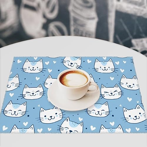 Miniatura 7 de Cute Light Blue Cat Placemats Set of 6 Resistant Table Mats Washable Place Mats for Dinner Party Table Decoration