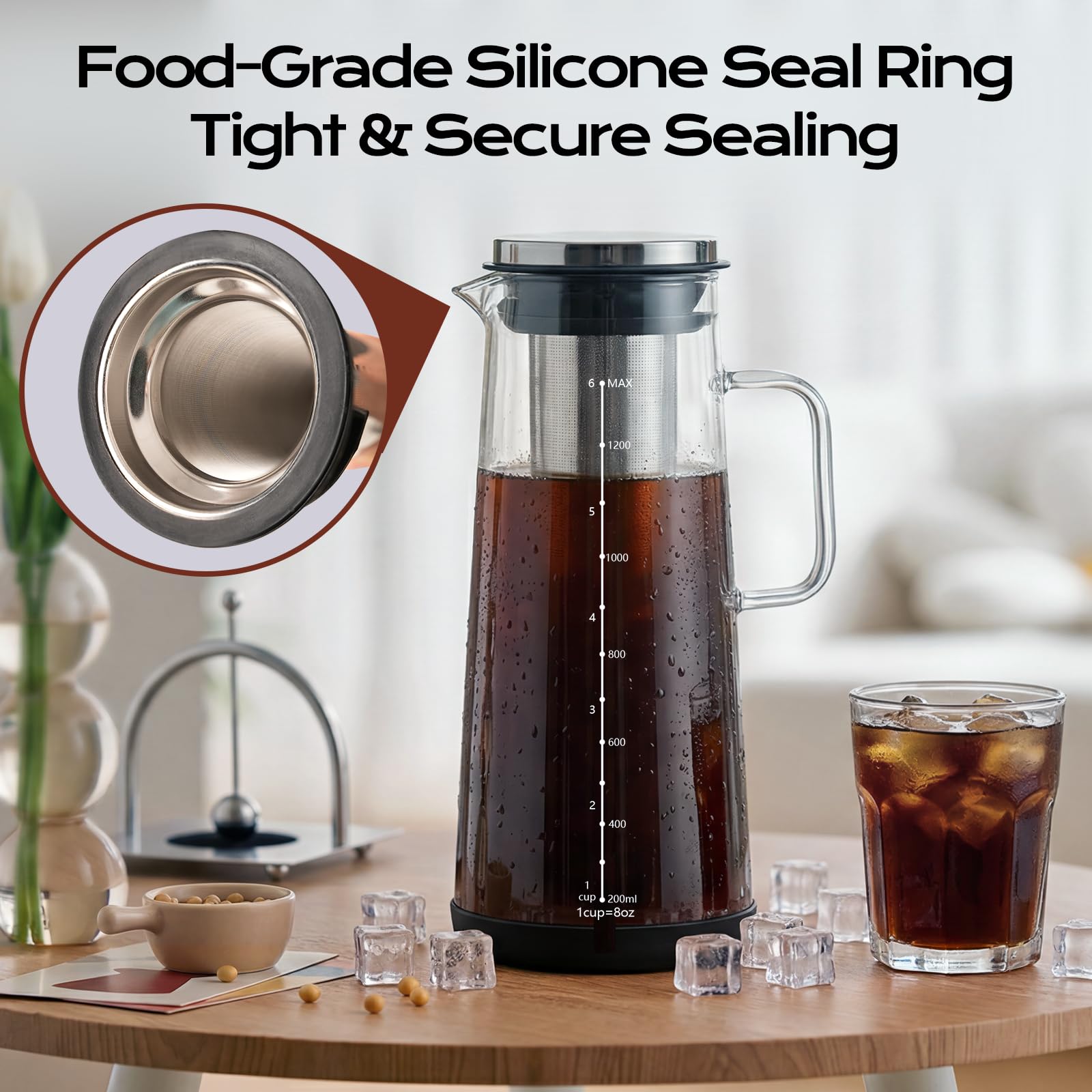 Machine à café Cold Brew 1,4 l filtre en acier inoxydable extraction profonde pichet thé glacé