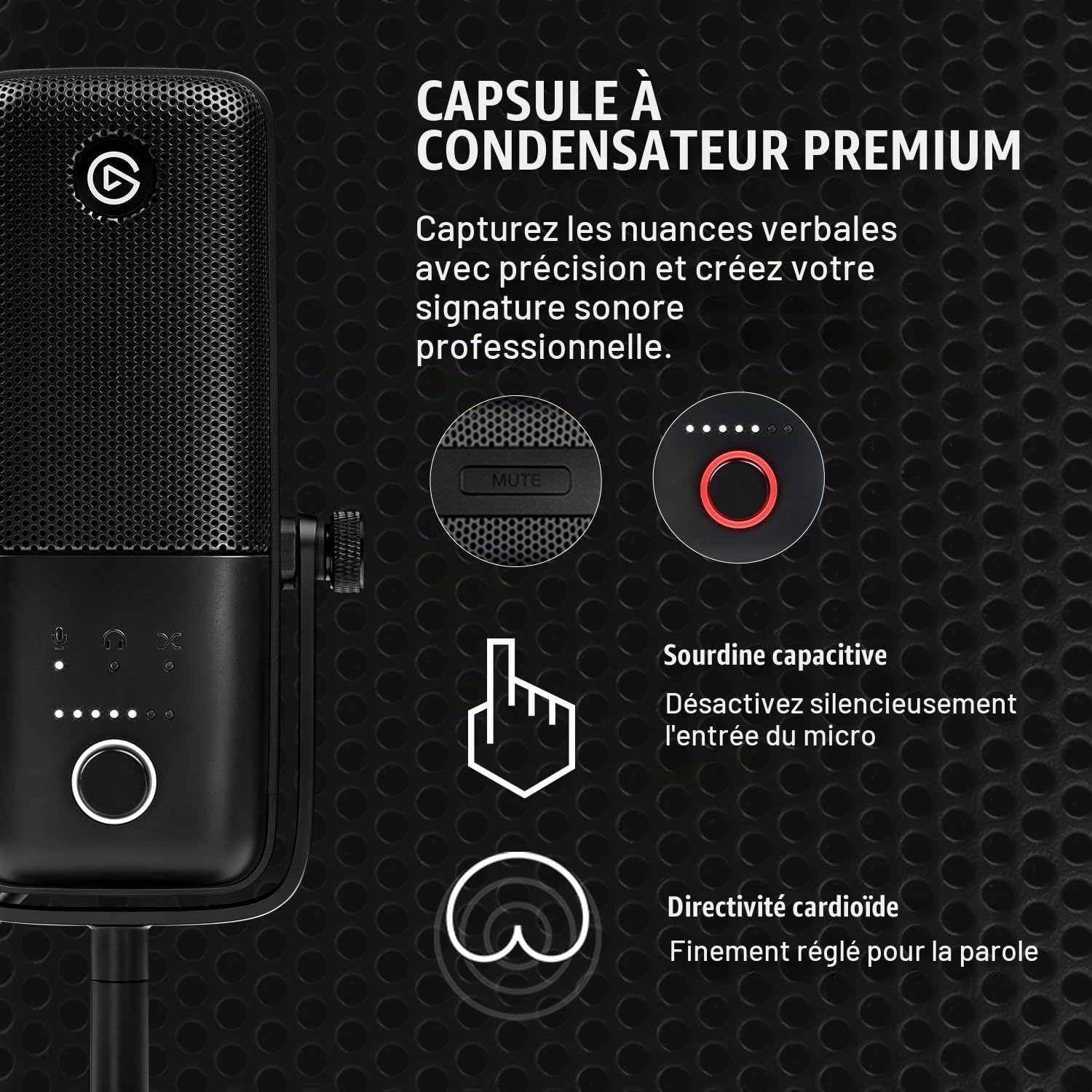 Elgato Micro Wave:3 avec perche compacte entièrement réglable équipée de passe-câbles, idéal pour podcasts, streaming, gaming, télétravail, logiciel de mixage gratuit, plug and play pour Mac et PC