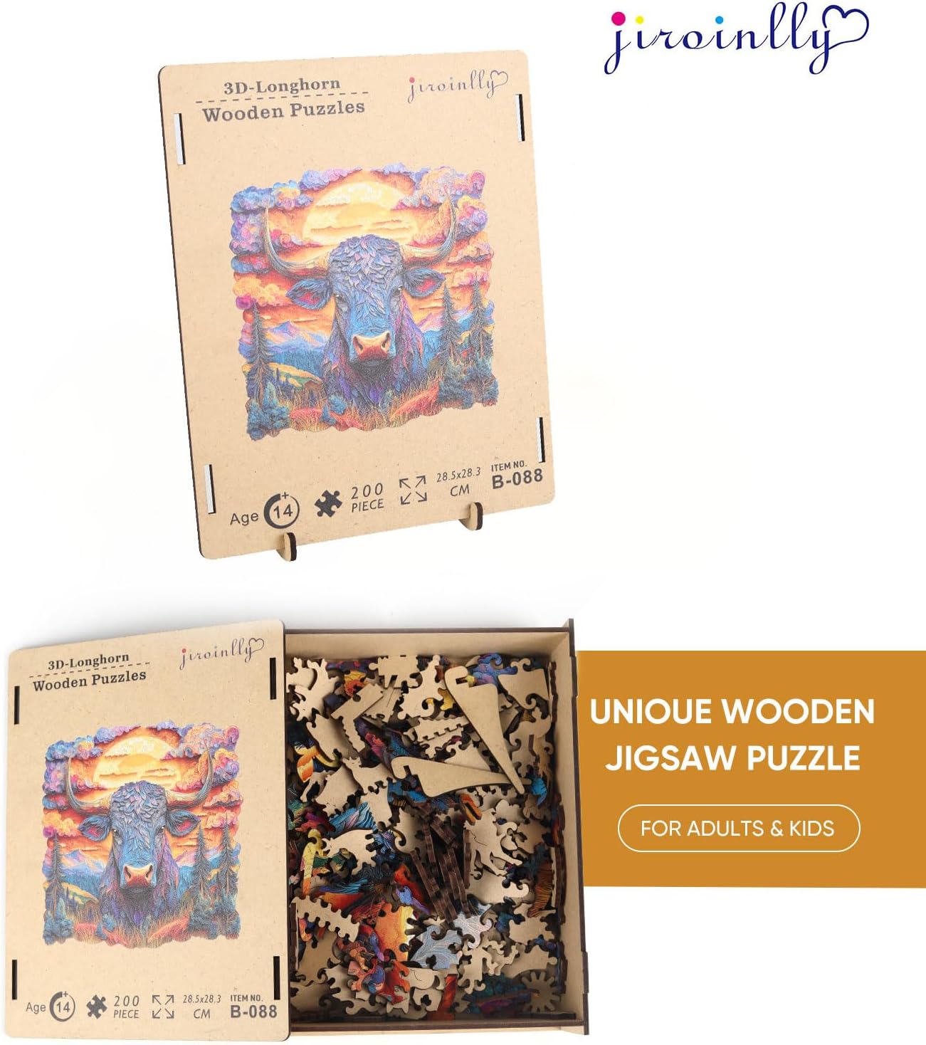 Jiroinlly Wooden Puzzles for Adults 500 Pieces, Golden Longhorn, Unique Shaped Jigsaw Puzzle, Relaxing Gift for Kids and Friends, Home Wall Decor, 16.4x16.5 in