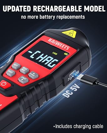 KAIWEETS 2-in-1 Laser & Contact Tachometer with Rechargeable Battery, Photo Sensor 10-99999RPM and Contact 1-19999RPM High Accuracy RPM Meter with Backlight Hold/MAX/MIN/AVG, HI/Low Alarm Function