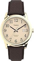 Timex Men's Easy Reader Watch with INDIGLO Backlight, Leather Strap & Clear Dial - 30M Water Resistant