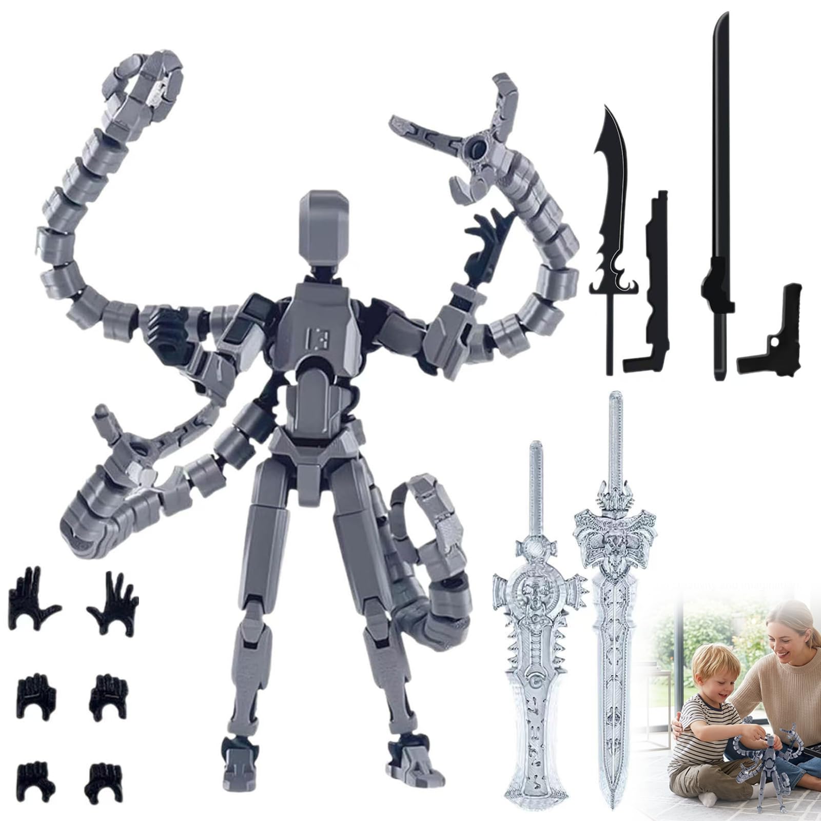 XINML T13 Action Figure, Dummy 13 Fully Assembled 3D Printed Articulated Model, Poseable Movable Joint Robot Figure with Accessories for Stop Motion, Drawing Reference, Desktop Display and Collection