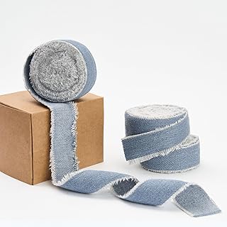 Light Blue Denim Ribbon for Crafts Handmade Rustic Frayed Cotton Jean Fabric Ribbon for Flower Bouquet 15 Yards 1 Inch Cloth Ribbons for Gift Wrapping Hair Sewing Accessories Holiday Decor - Buy now