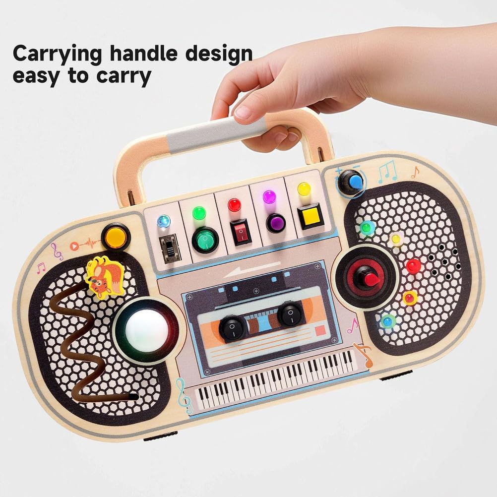 Tablero Ocupado de Madera con Grabadora de Voz LED, Juguete Educativo Montessori Temprano de Circuitos con Luz y Sonido