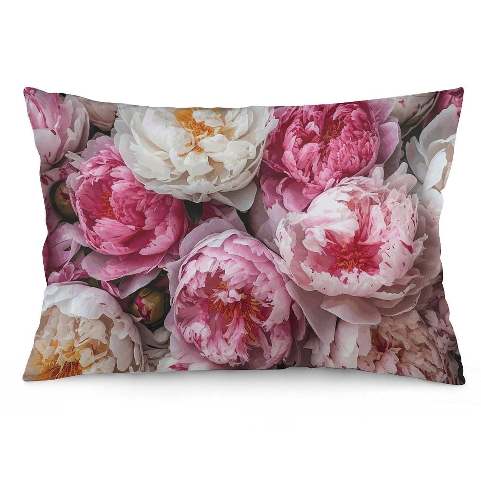 2 Pack Pillow Cases for Hair and Skin, Soft Breathable Pillow Case Covers with Hidden Zipper, Peach and White Peonies Pillowcase 12 "x20 Pillow Covers for Sleeping Gift