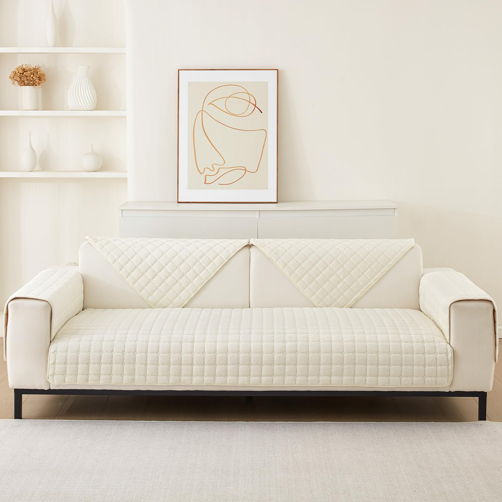GKXLH 1PC Cushion Covers - Solid Soft Soft Flannel 45x45 Pillow Cases for Couch Sofa Home Decoration (Beige White, Pillowcase 45x45 cm) - Image 3