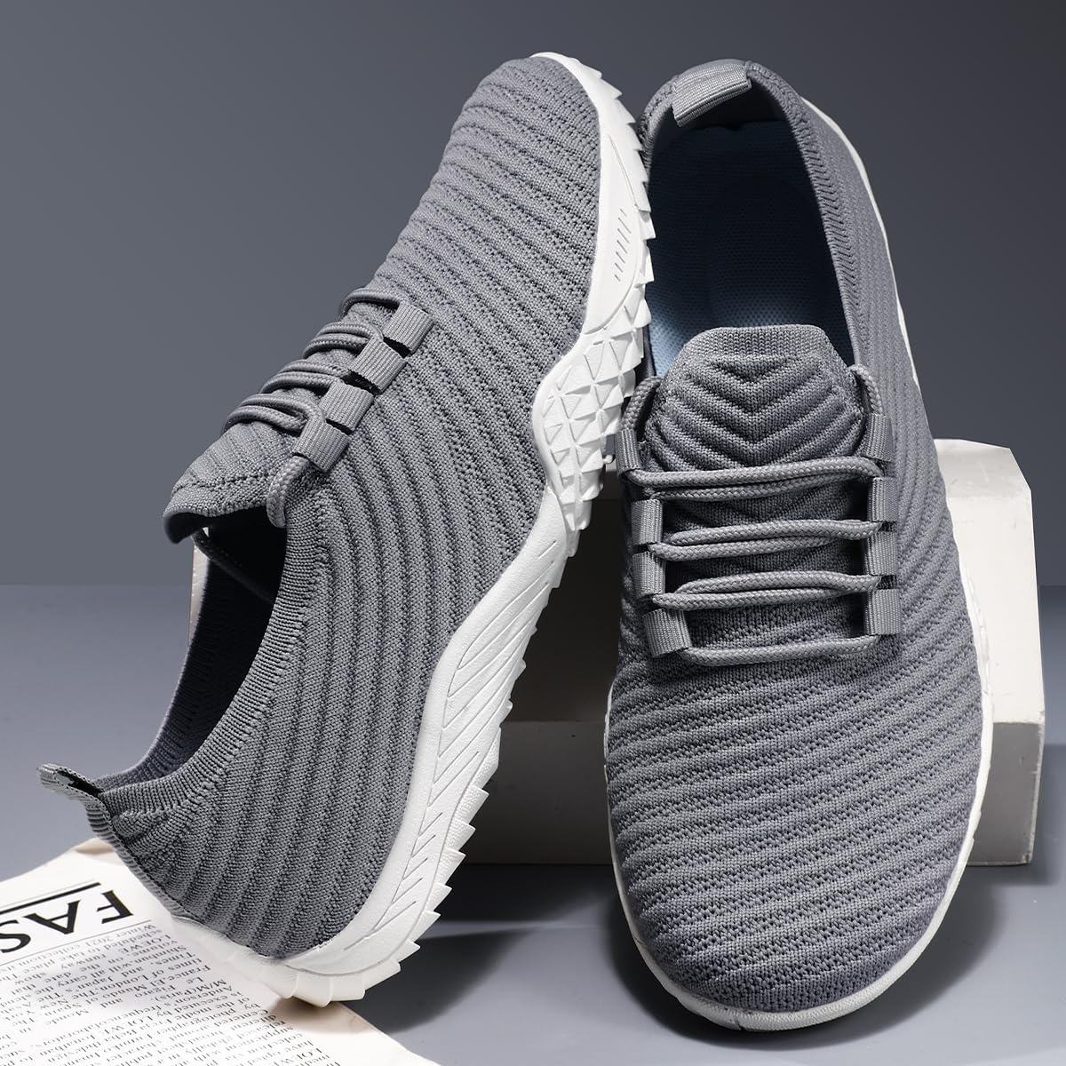 Womens Barefoot Shoes Minimalist Walking Trainers Zero Drop Sole Slip On Yoga Casual Sneakers Lightweight Breathable Indoor House Shoes Light_Gray_W Size US 8 - Image 5