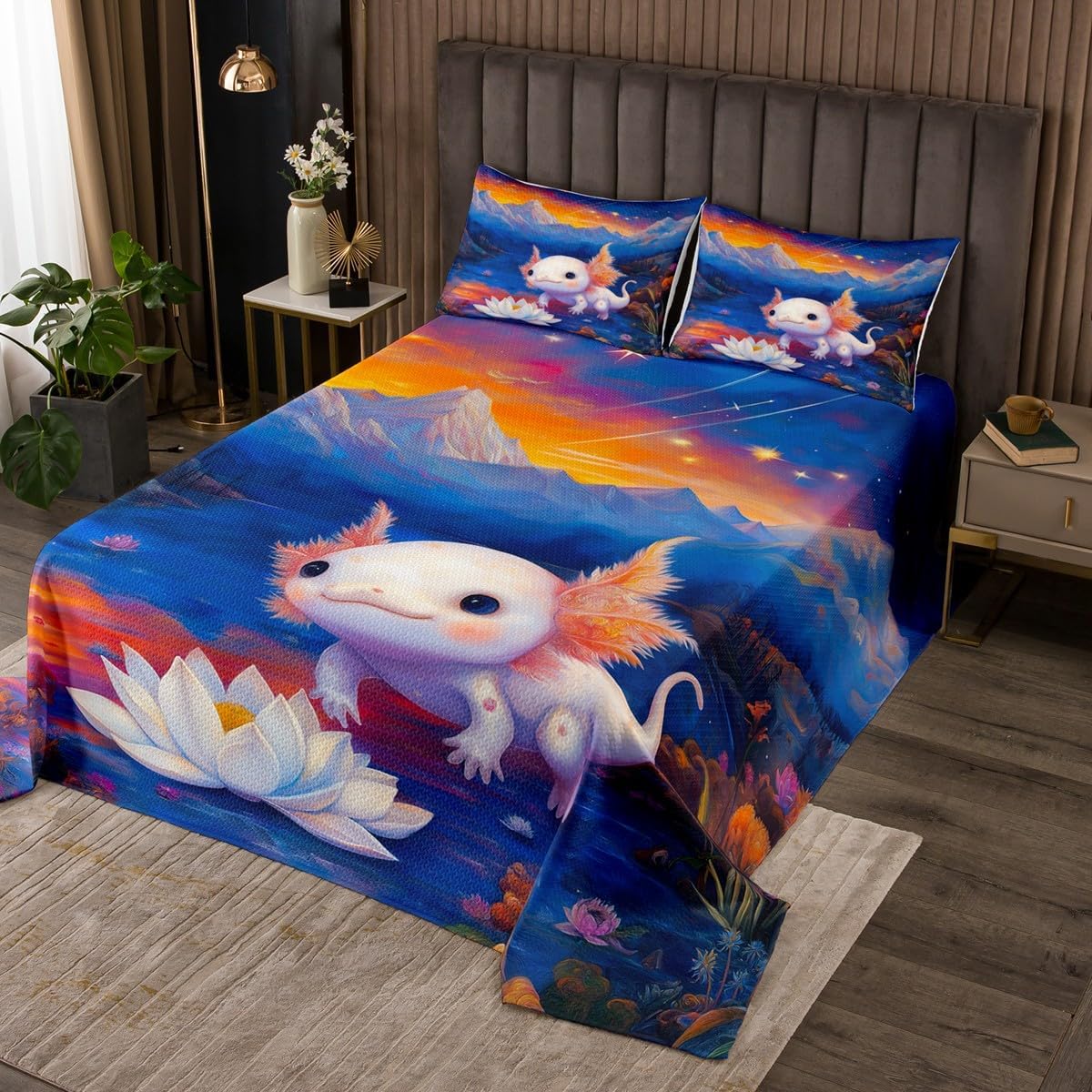 Erosebridal 3D Axolotl Twin Bedspread Set, Fantasy Cute Jellyfish Soft Coverlet Set & Bedspread for Kids Girls Boys, Kawaii Newts Underwater Quilt Set for Bed, Kids Animals Room Decor Bedding Set
