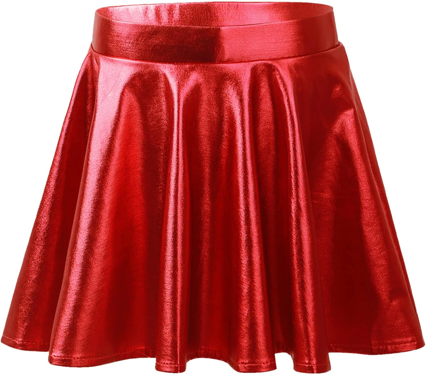 Kids Girls Shiny Metallic Pleated Mini Skirt Stretchy Dance Skater Scooter Skirt Gymnastic Activewear Red 12