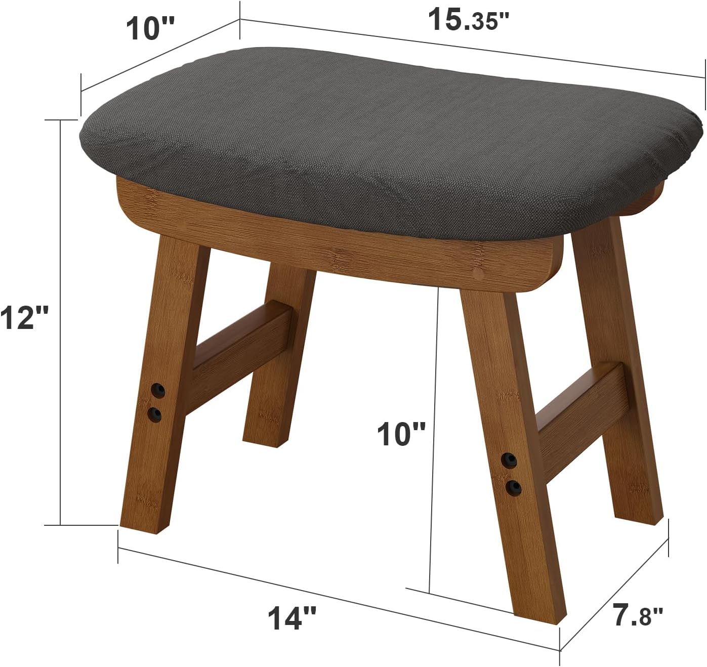 viewcare Gray Foot Stools Ottoman, Small Soft Footrest Ottoman with Wood Legs, Wood Foot Stool for Living Room, Bedroom, and Kitchen