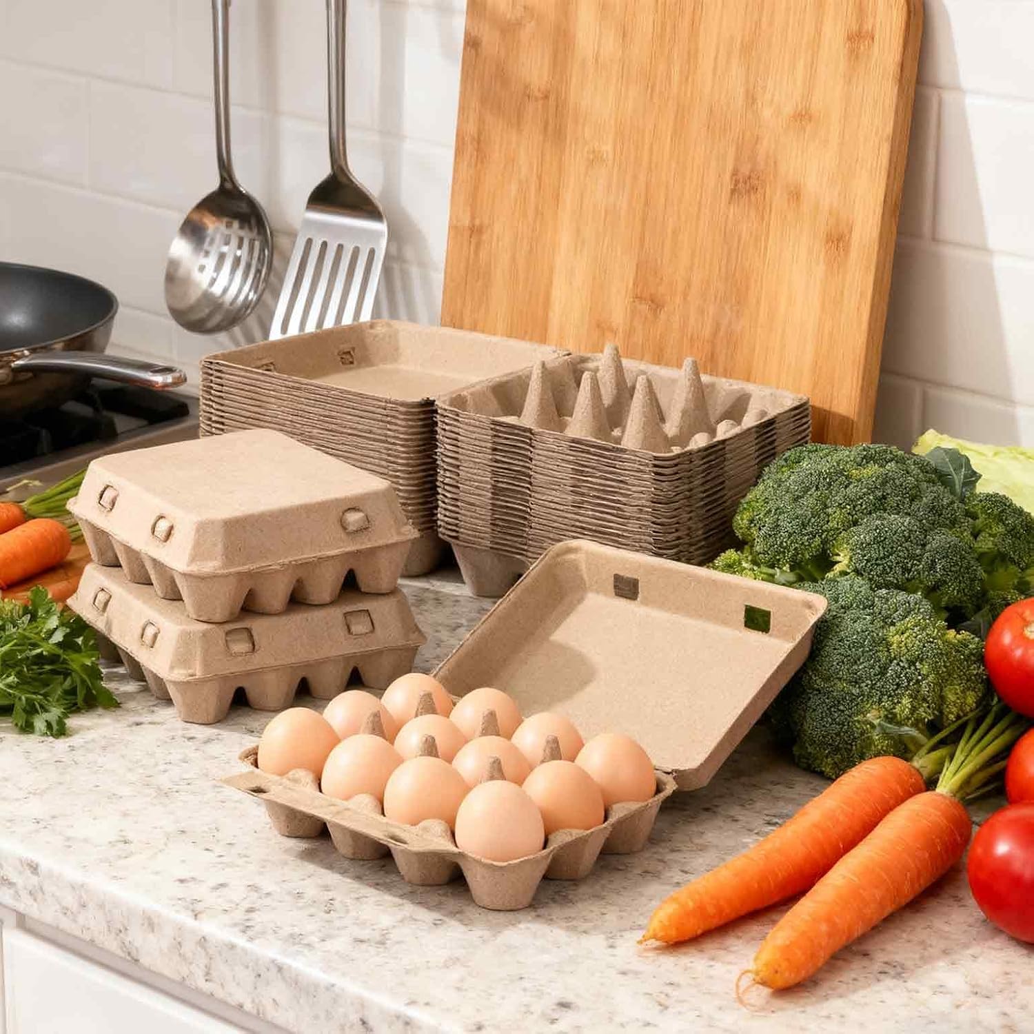 20 Pack Egg Cartons Bulk, 3x4 Style Empty Egg Storage Containers, Sturdy Natural Pulp Egg Storage Holder for Home and Farm