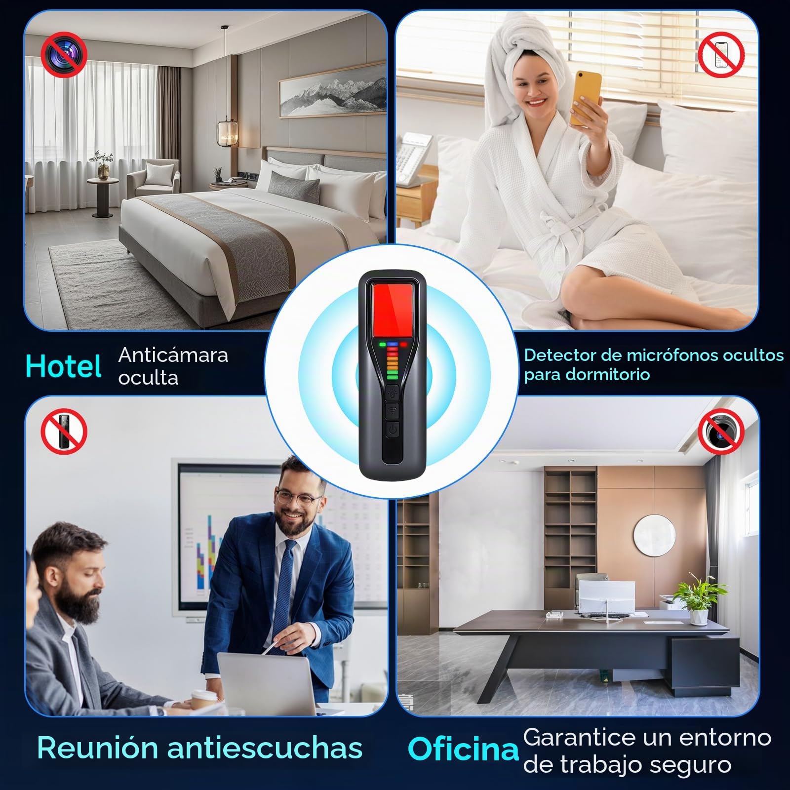 KozyOne Detectores de cámara Oculta, Detector de rastreador GPS, 6 Modos 5 Niveles de sensibilidad, Detector de Errores y buscador de cámara para Viajes, Coche, Cuarto de baño, Hotel