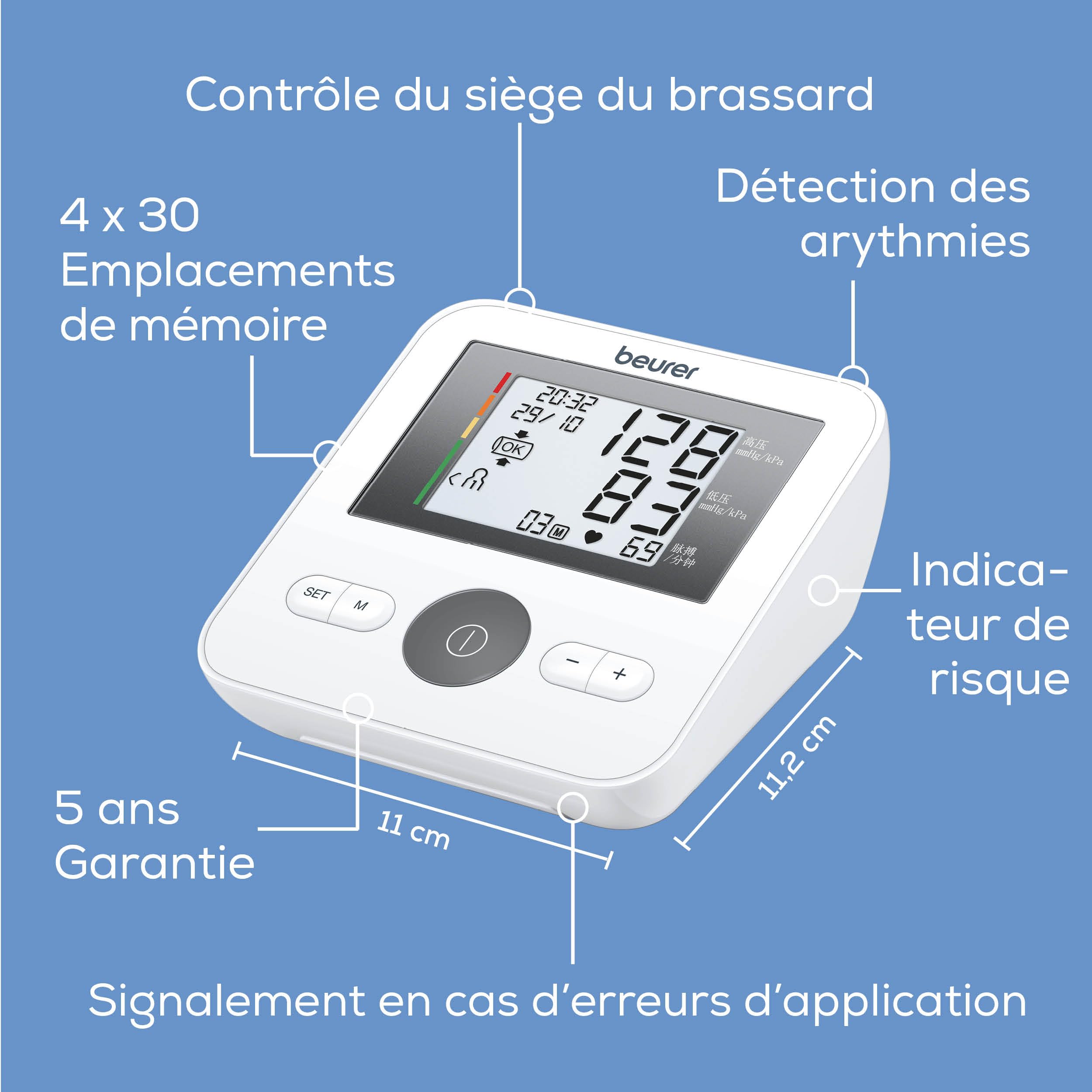 Beurer BM 27 Tensiomètre de bras avec contrôle de position du brassard, cliniquement validé, brassard 22-42 cm, indicateur de risque, détection d'arythmie, transfert de données vers Apple Health