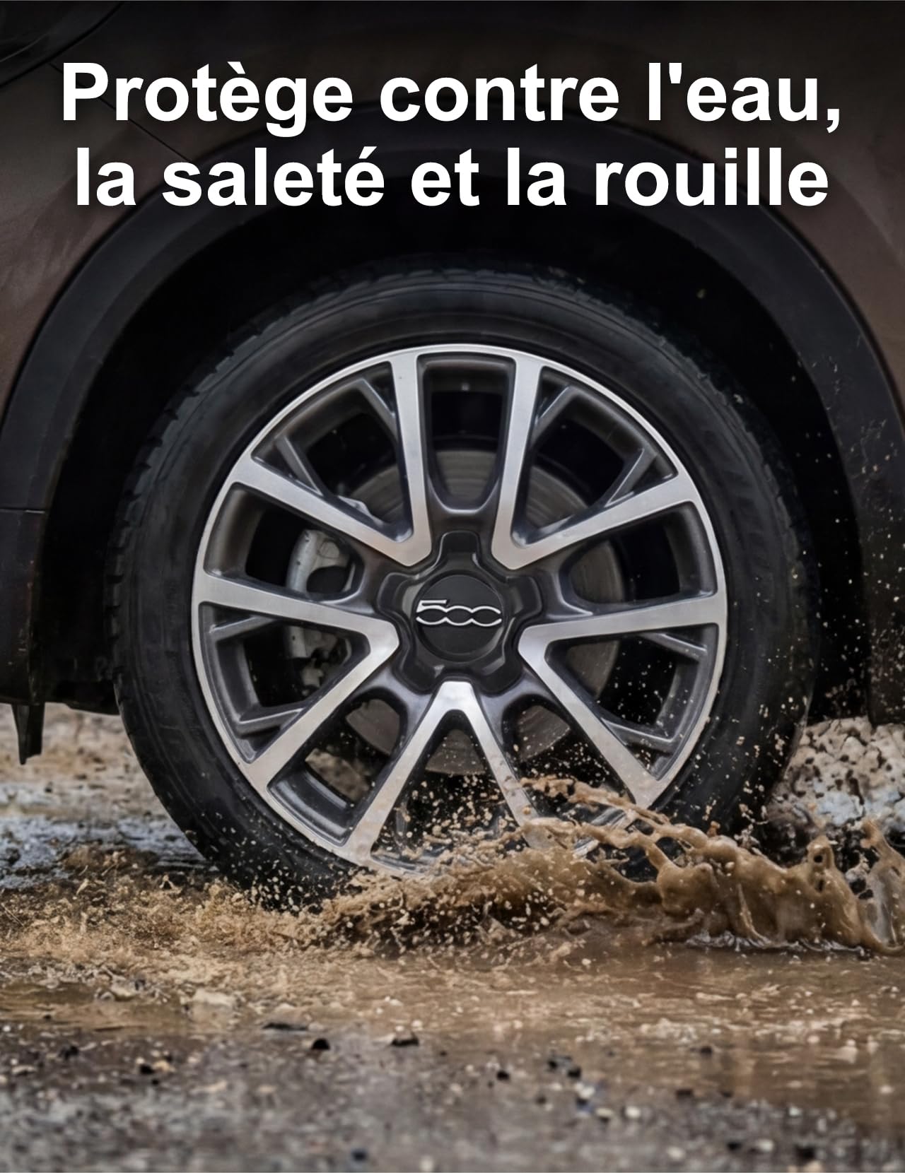 Enjoliveur Fiat 500X, Cache Moyeu Central (1 Bord Noir Lettres Argent) | Remplacement Direct, Fixation Renforcée, Compatible 2012-2022, Résistant