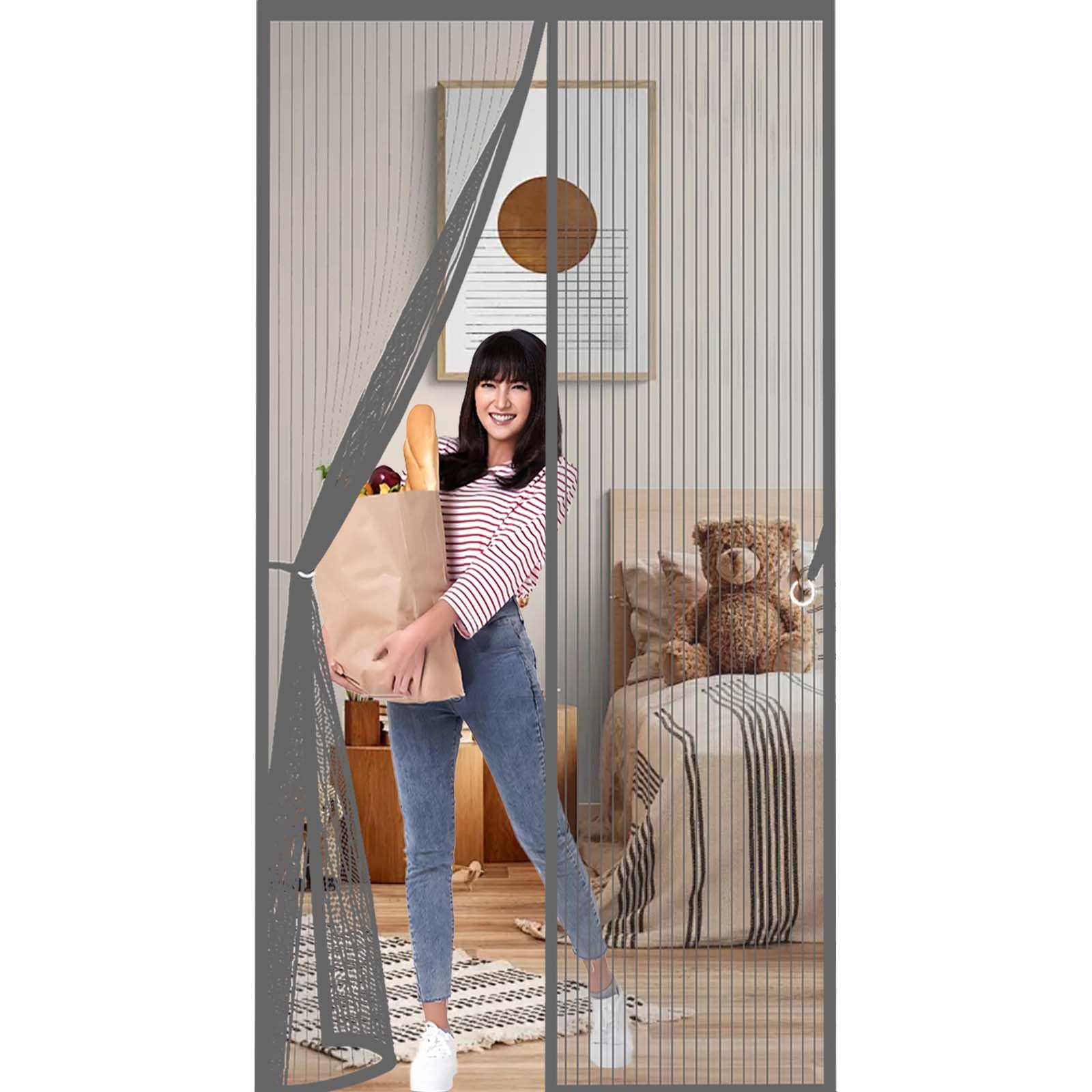 Feijdon Grey Fly Curtains 130X195cm(Widthxhigh) Durable, Keeps Bugs Out, Kid And Pet Friendly Screen Doors With Magnets Hundreds Of Sizes, Lets Fresh Air In,
