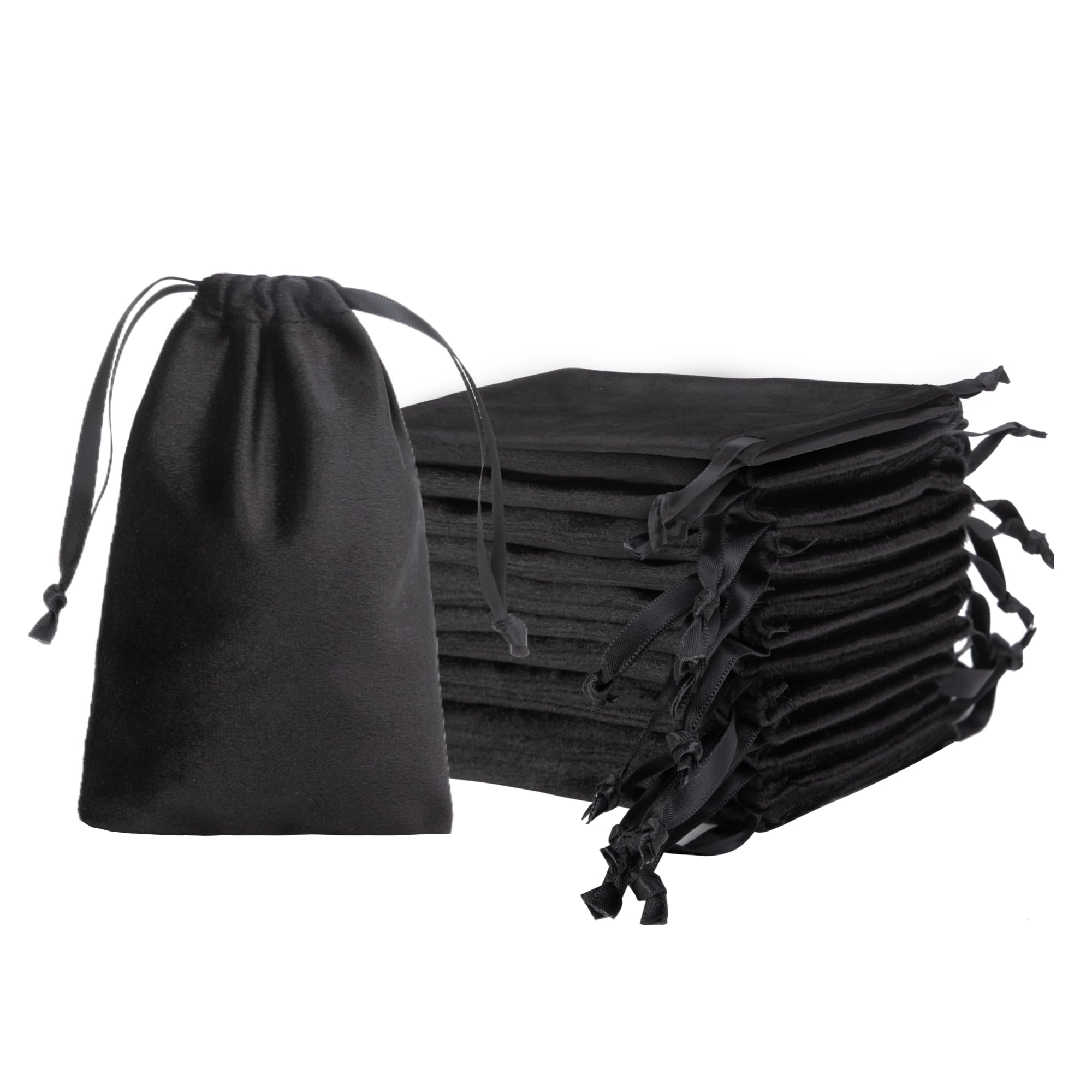 QIANF 12pcs Black Velvet Drawstring Bags 4x6 inches Velvet Cloth Gift Bags Small Jewelry Pouches for Storage Wedding Party Favor Christmas — image 1