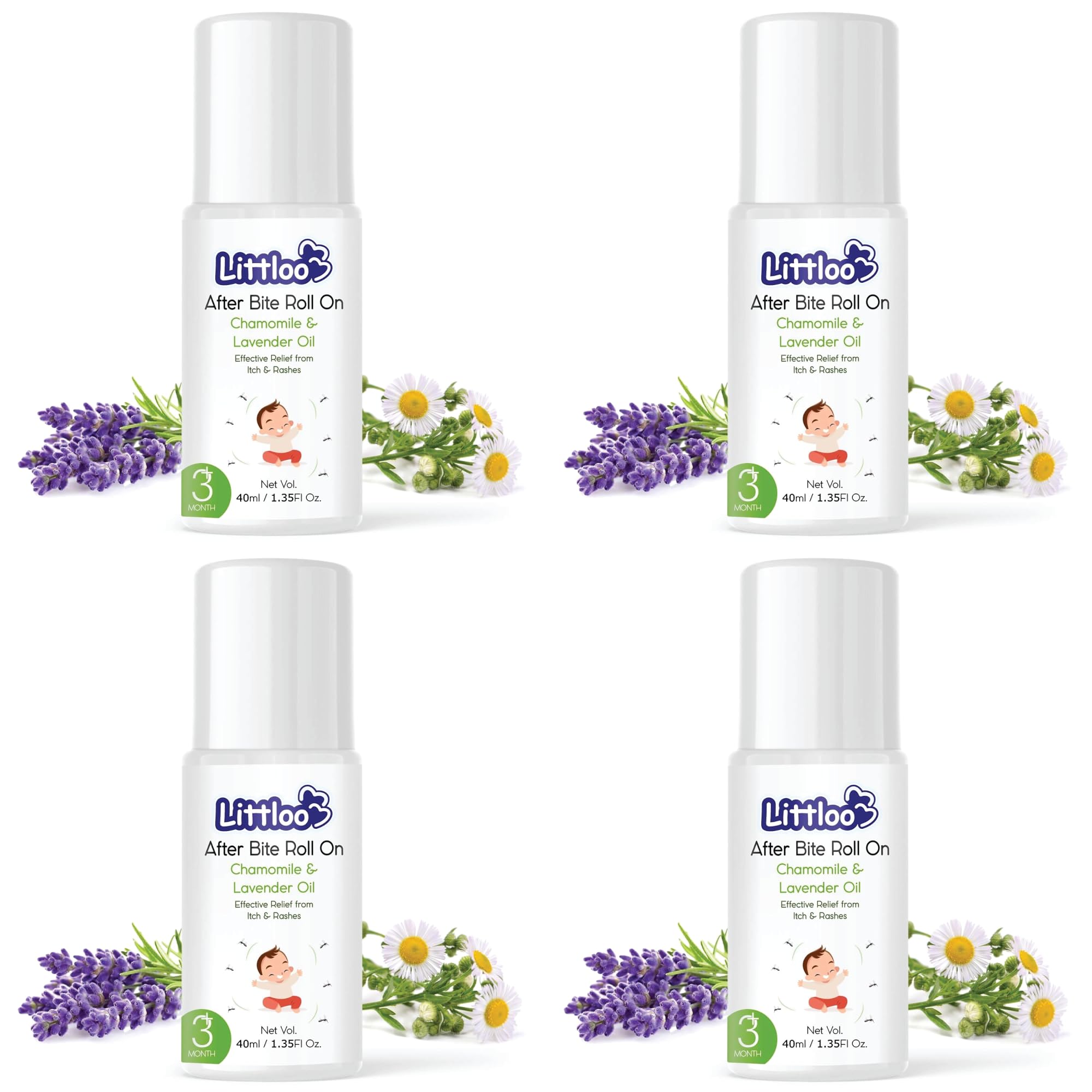 Littloo After Bite Roll-On for Kids | Relives Rashes and Redness from Mosquito Bites | Enriched with Peppermint and Ustukhuddus Oil - 40ml (Pack of 4)