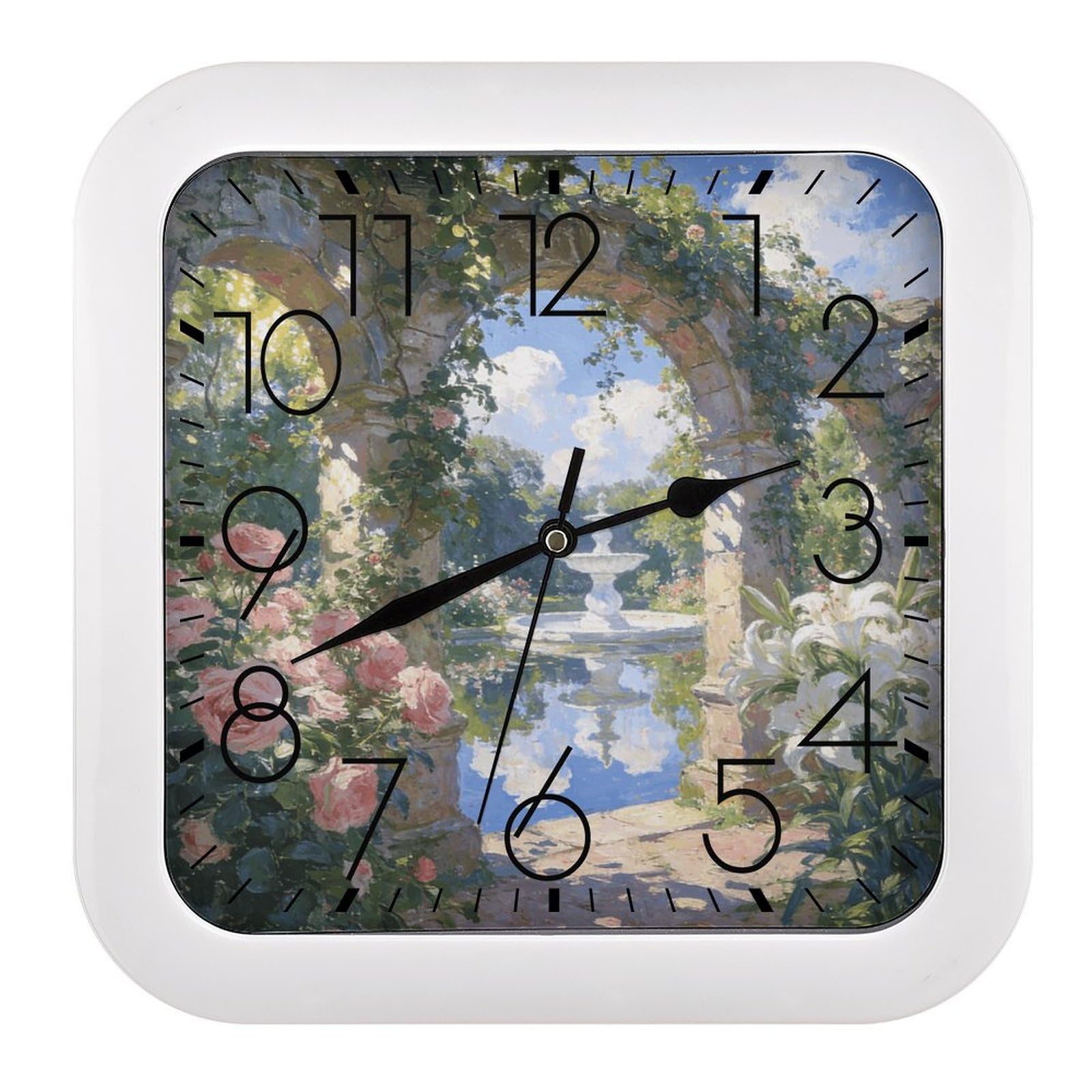 Horloge murale carrée silencieuse avec affichage analogique net pour décoration intérieure