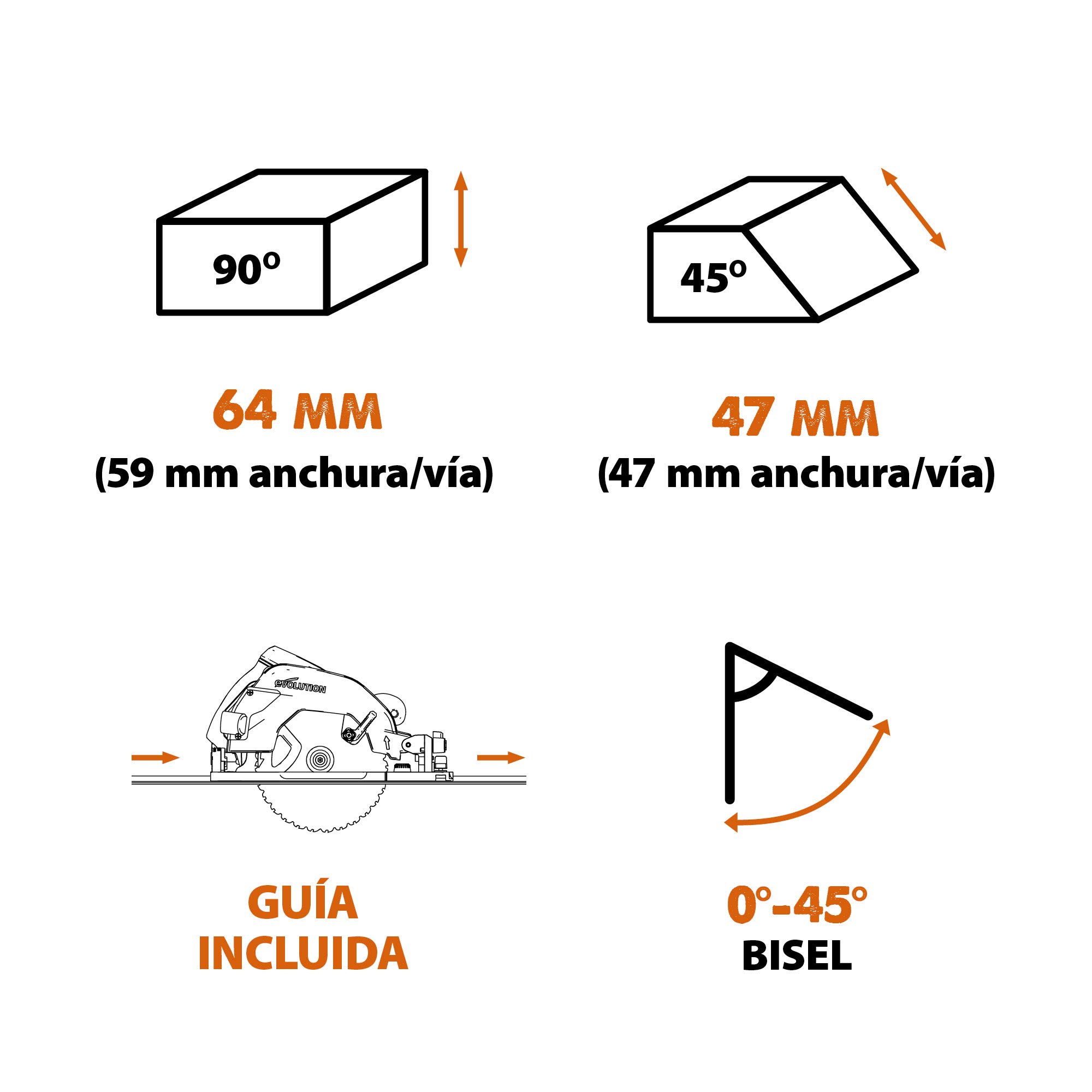 EVOLUTION POWER TOOLS R185CCSX Sierra Circular multimaterial Compatible (Paquete de combinación 1020 mm con guía incluida), 230 V, 185 mm