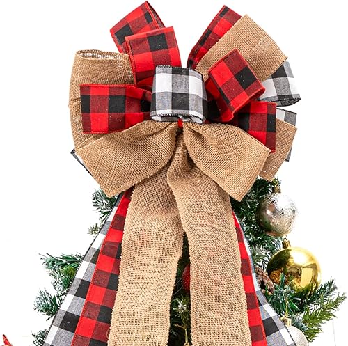Decoración para árbol de Navidad, decoración con lazo para árbol de Navidad de 33 x 13 pulgadas, decoración grande para árbol de Navidad, lazo